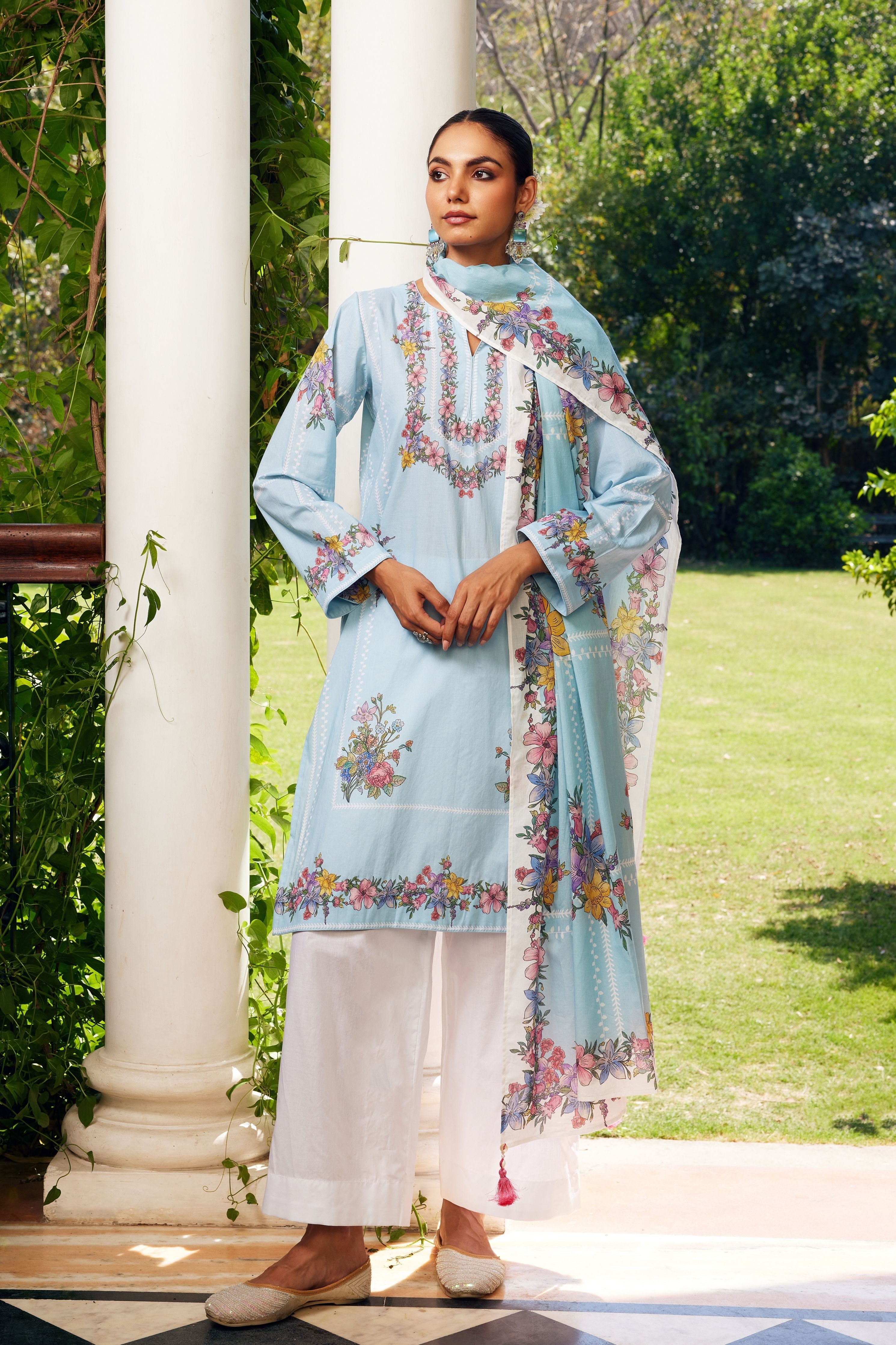 Aqua Blue Gulzaar Short Kurta Set
