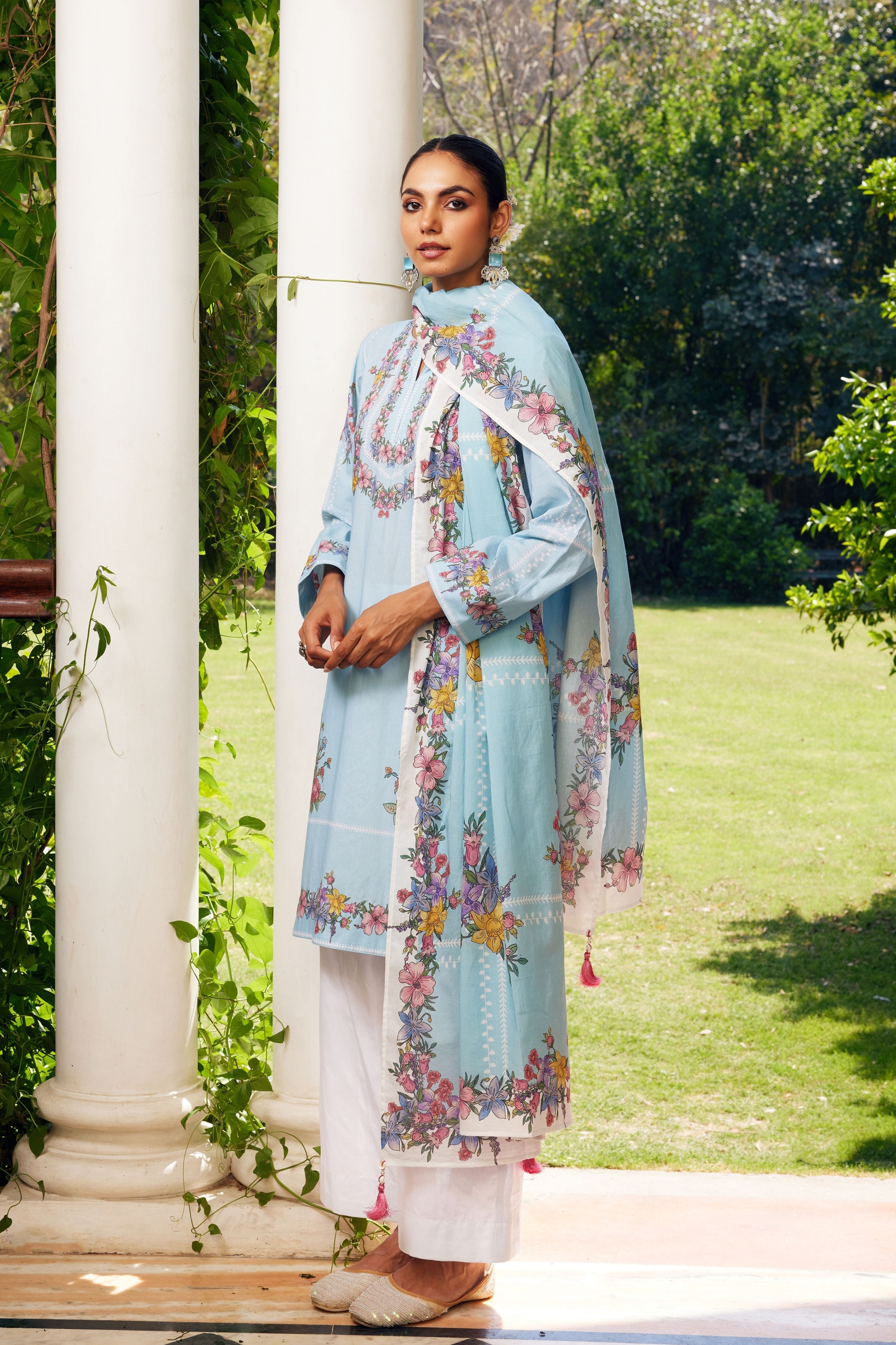 Aqua Blue Gulzaar Short Kurta Set