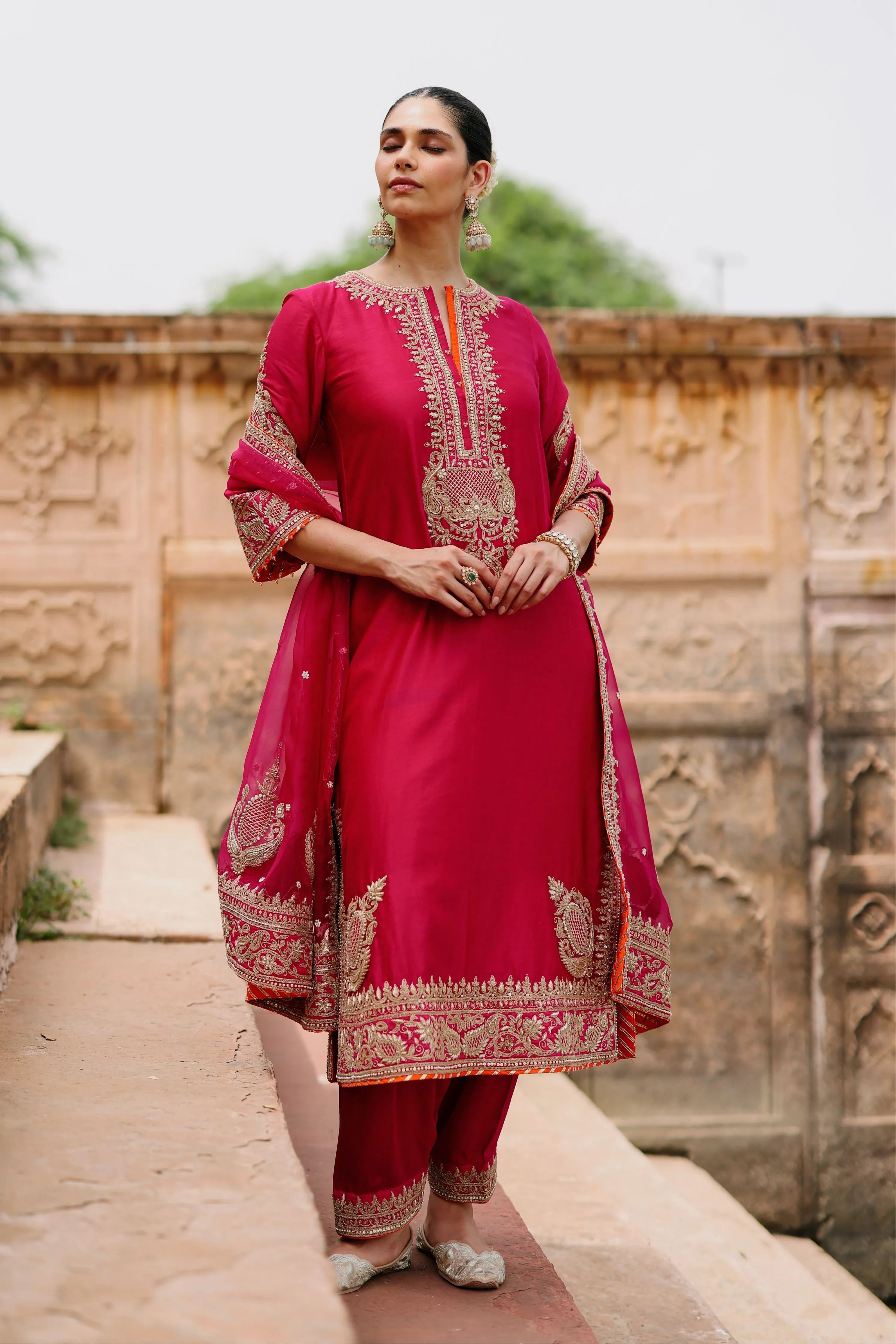 Arwa  Hot Pink Long Kurta Set with Salwar & Dupatta