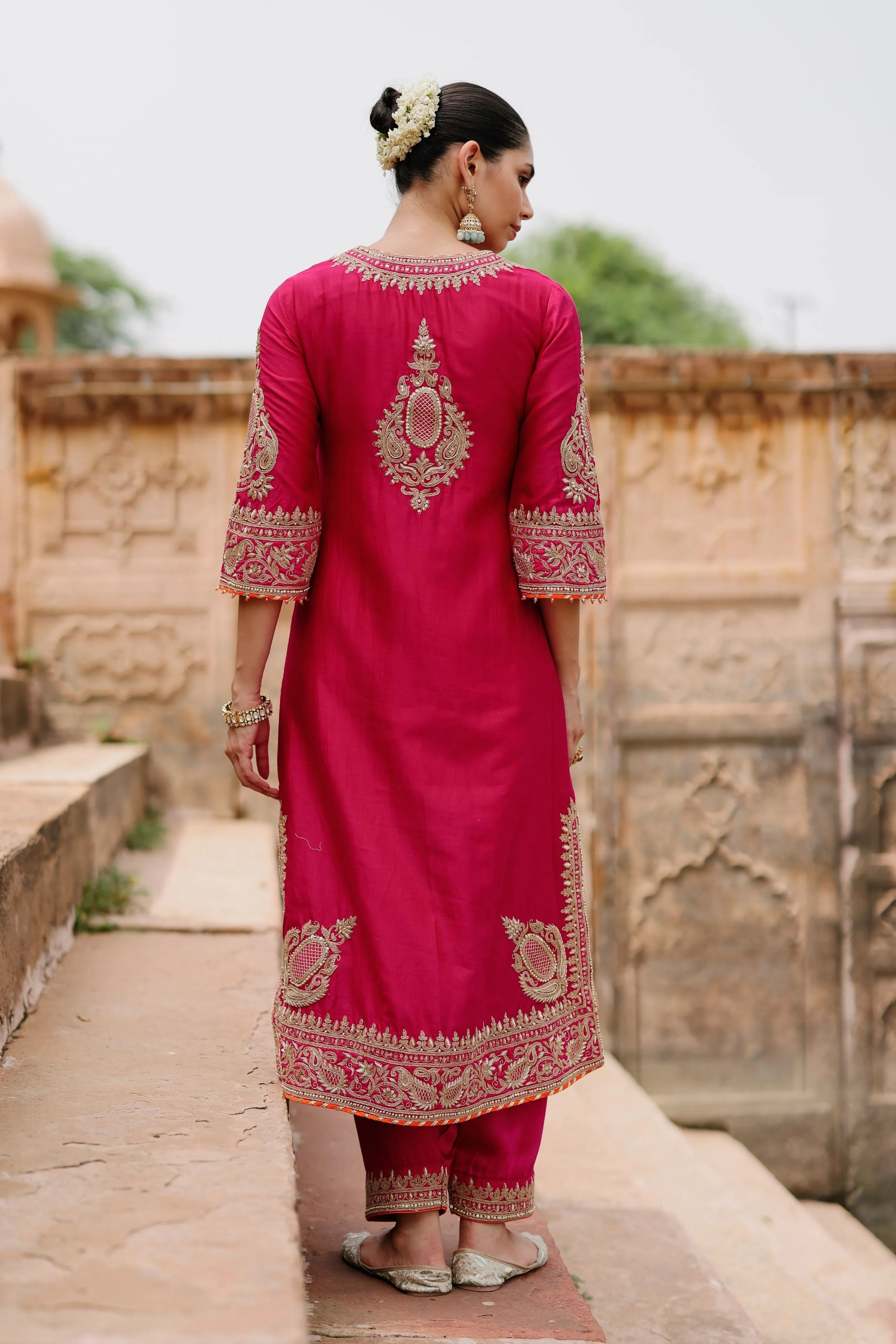 Arwa  Hot Pink Long Kurta Set with Salwar & Dupatta