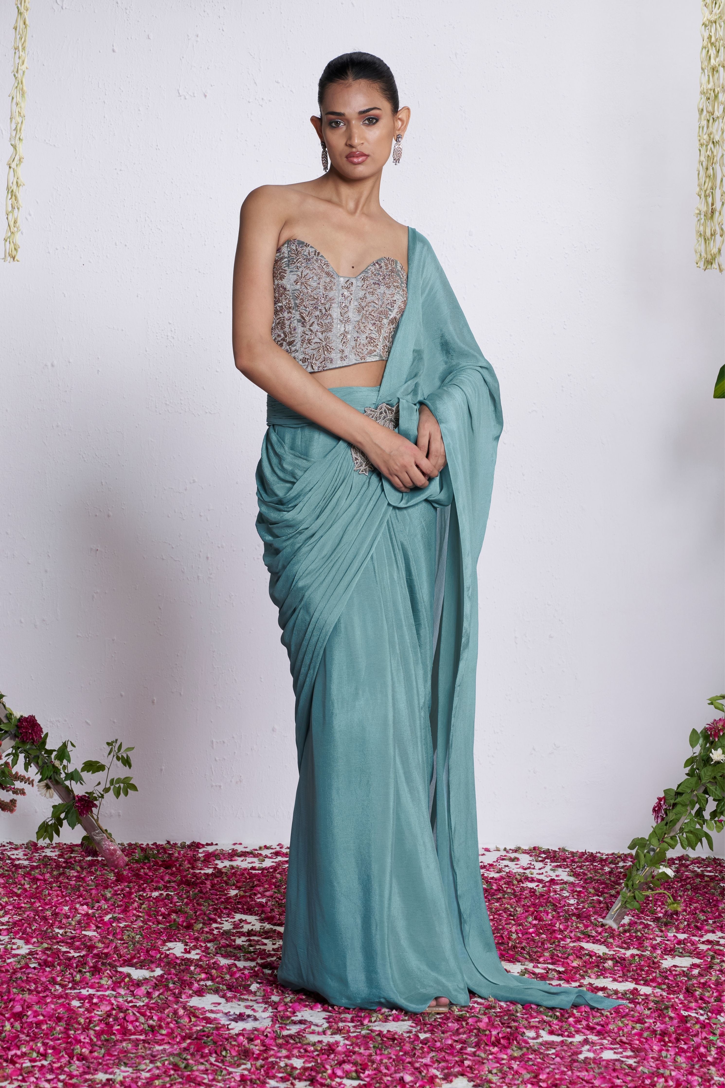 Azure Goddess Draped Saree