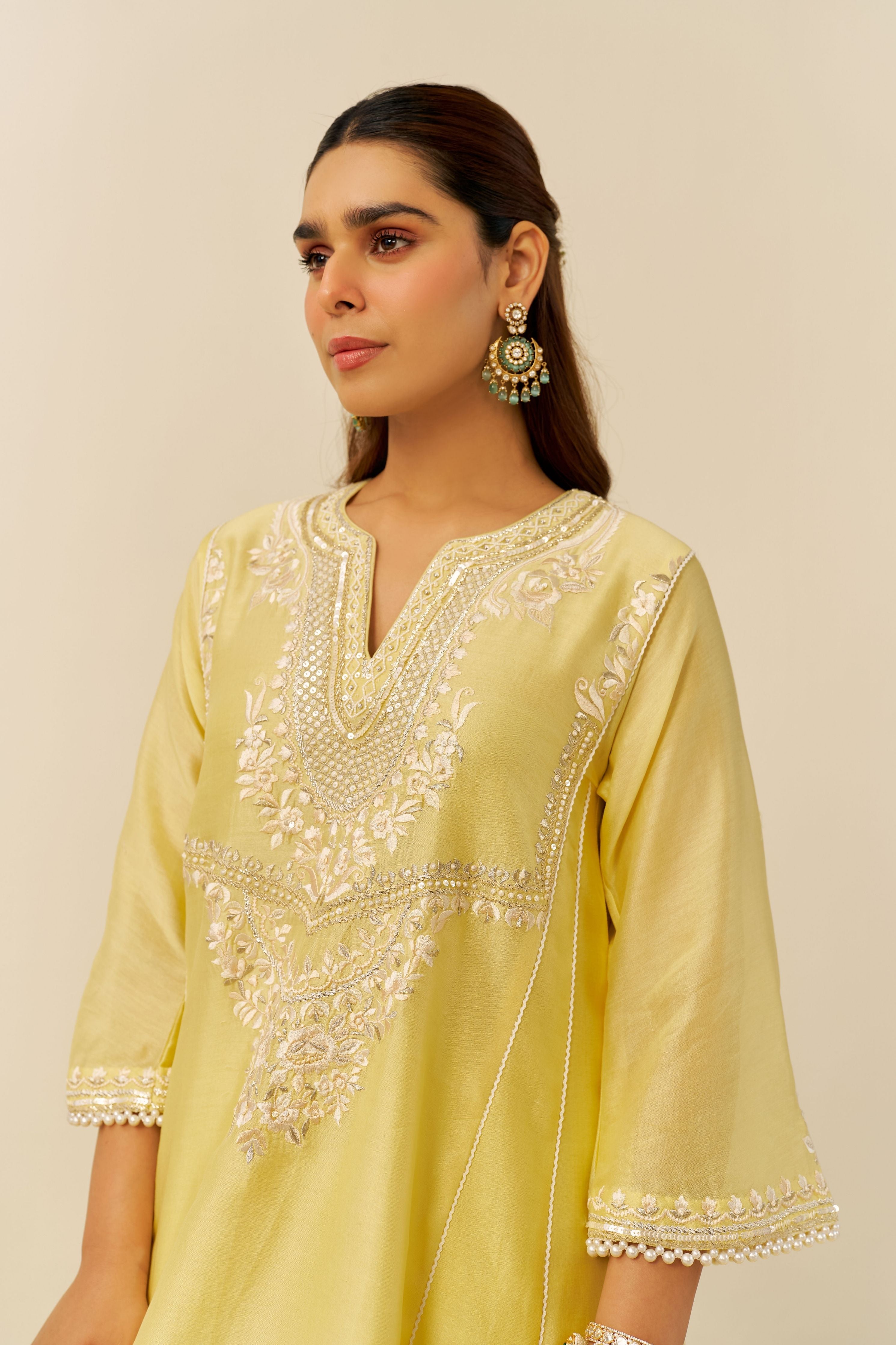 Aiza Short Yellow Chauga Set With Dupatta