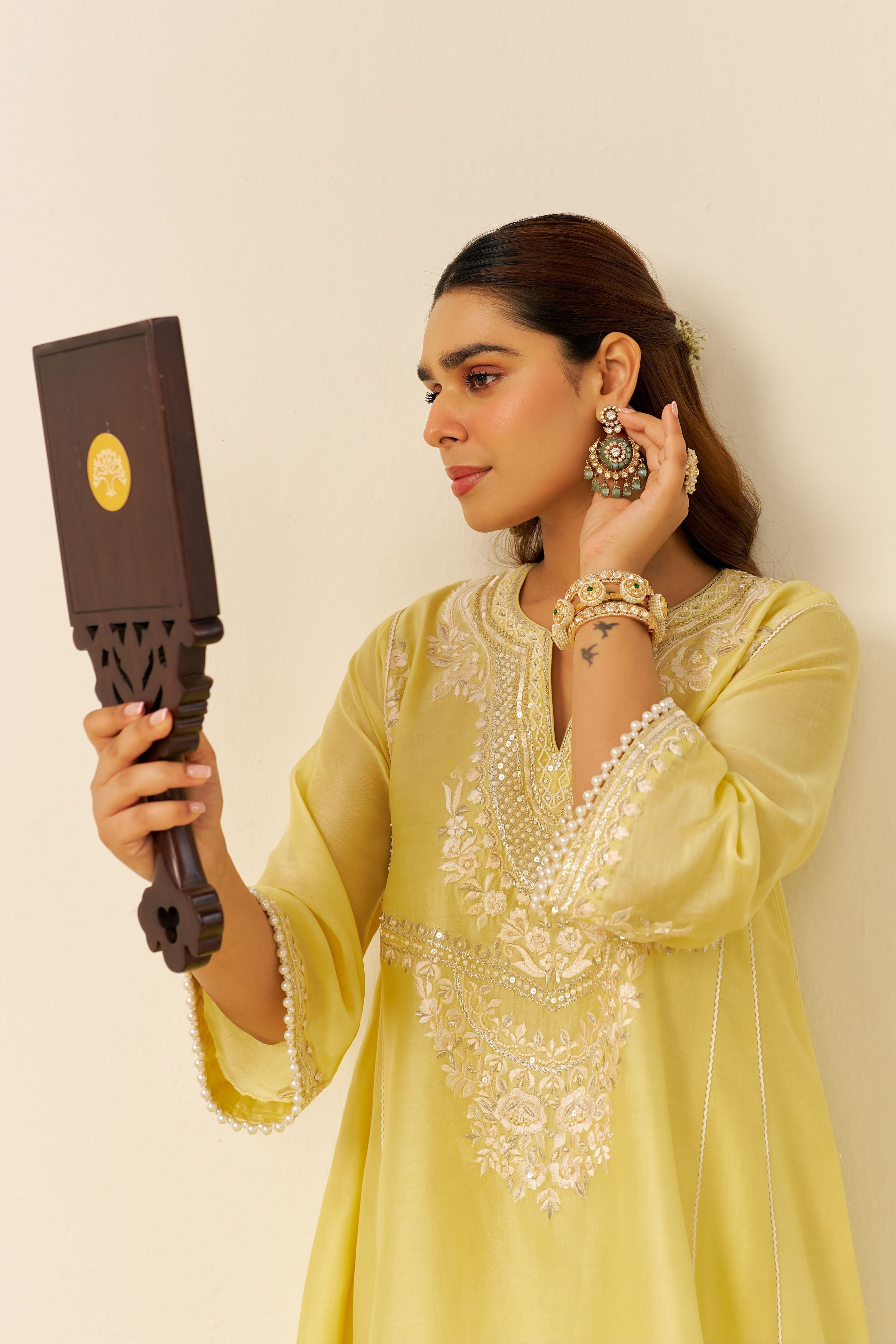 Aiza Short Yellow Chauga Set With Dupatta