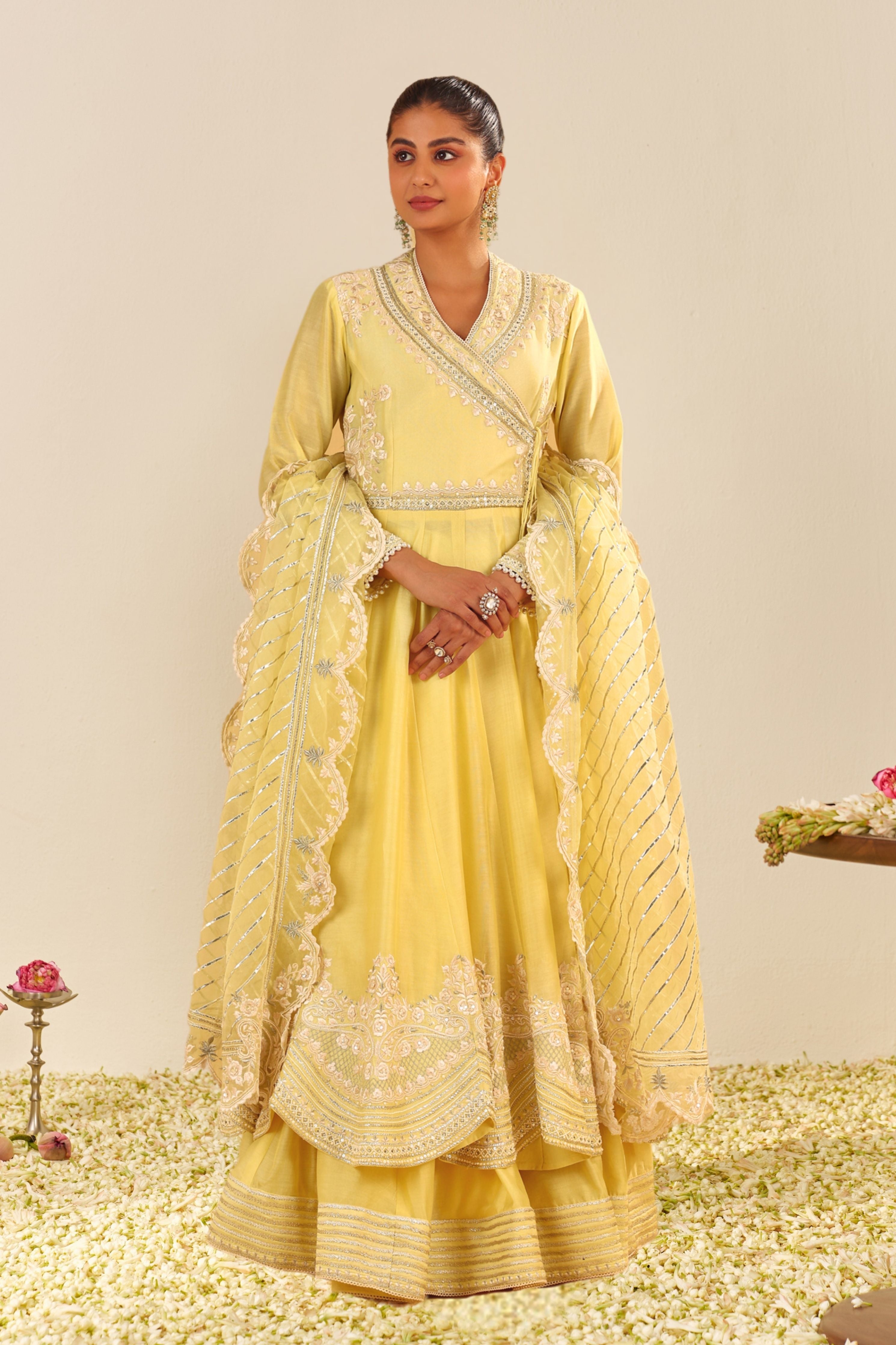Ameena Yellow Anarkali Skirt Set with Dupatta