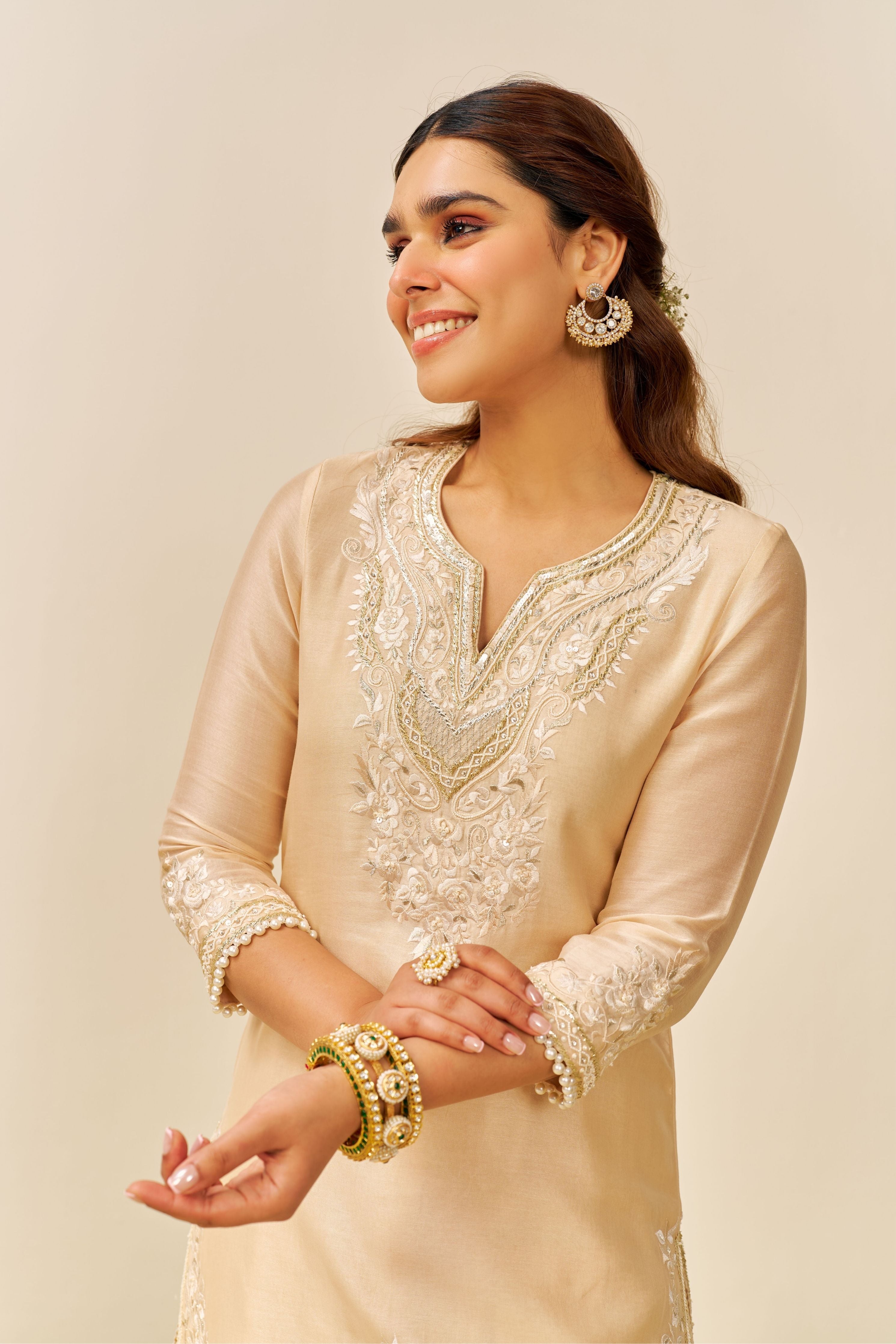 Haniya Short Beige Kurta Set