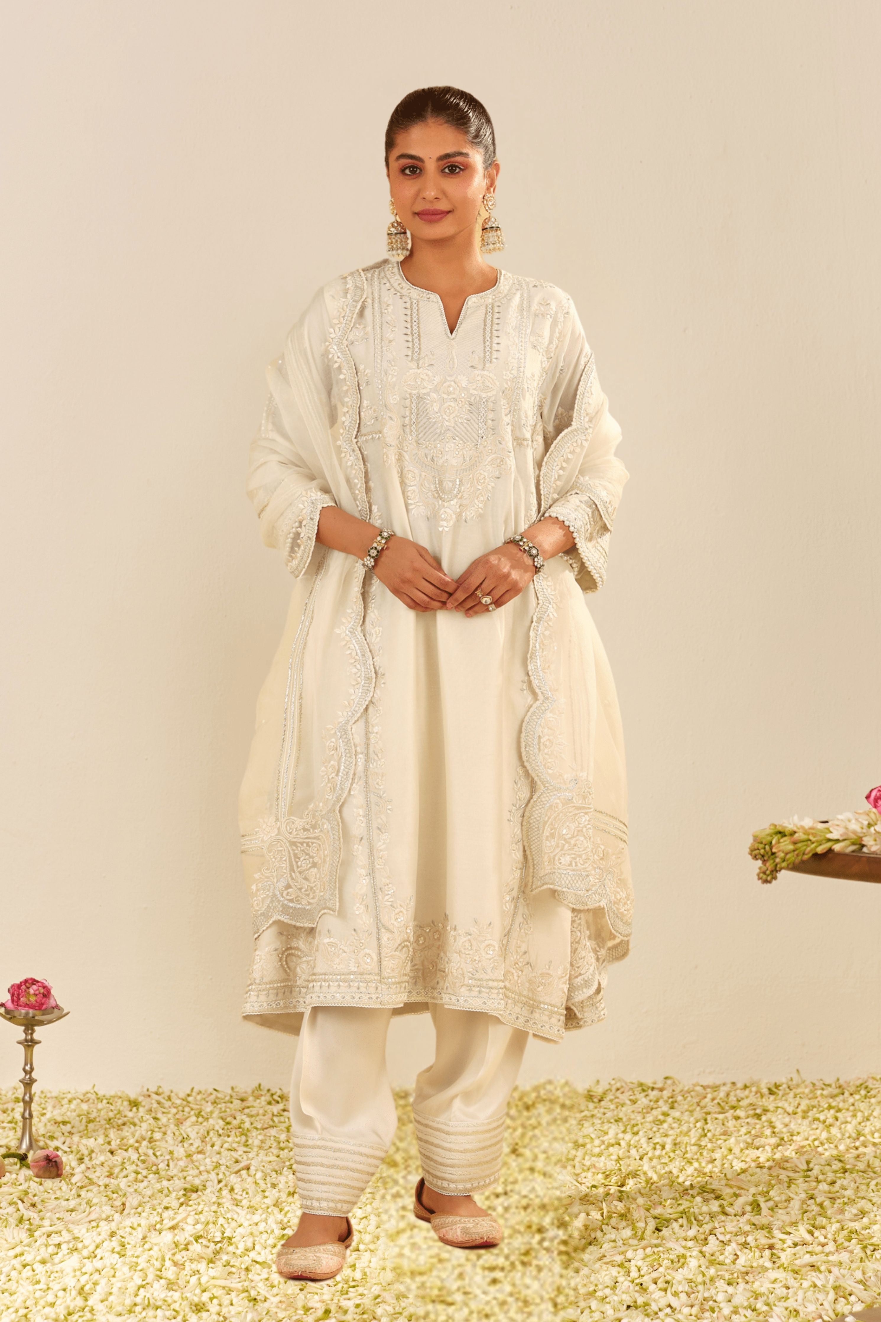 Maziya Long Ivory Set Chauga Set With Dupatta