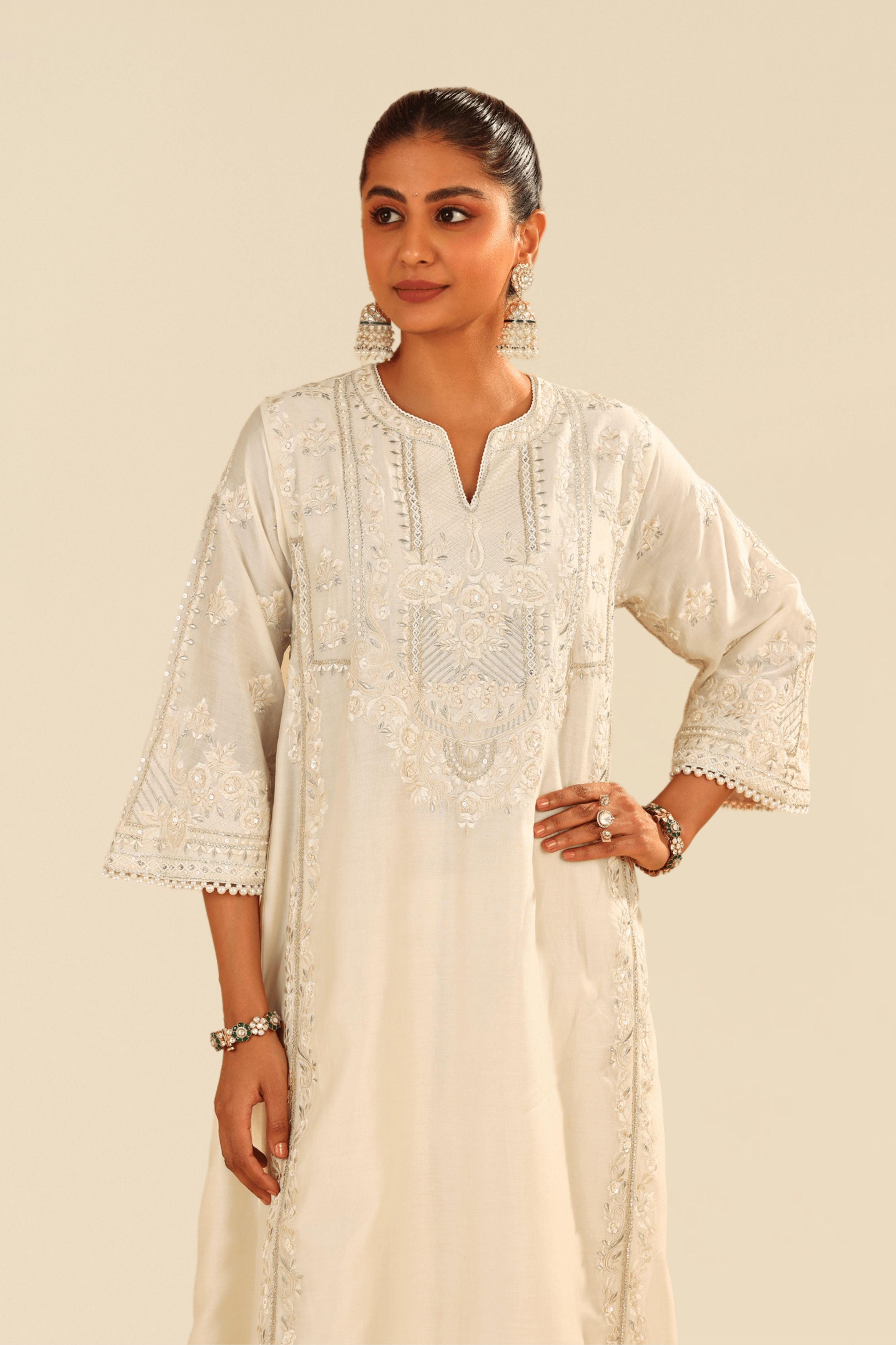 Maziya Long Ivory Set Chauga Set With Dupatta
