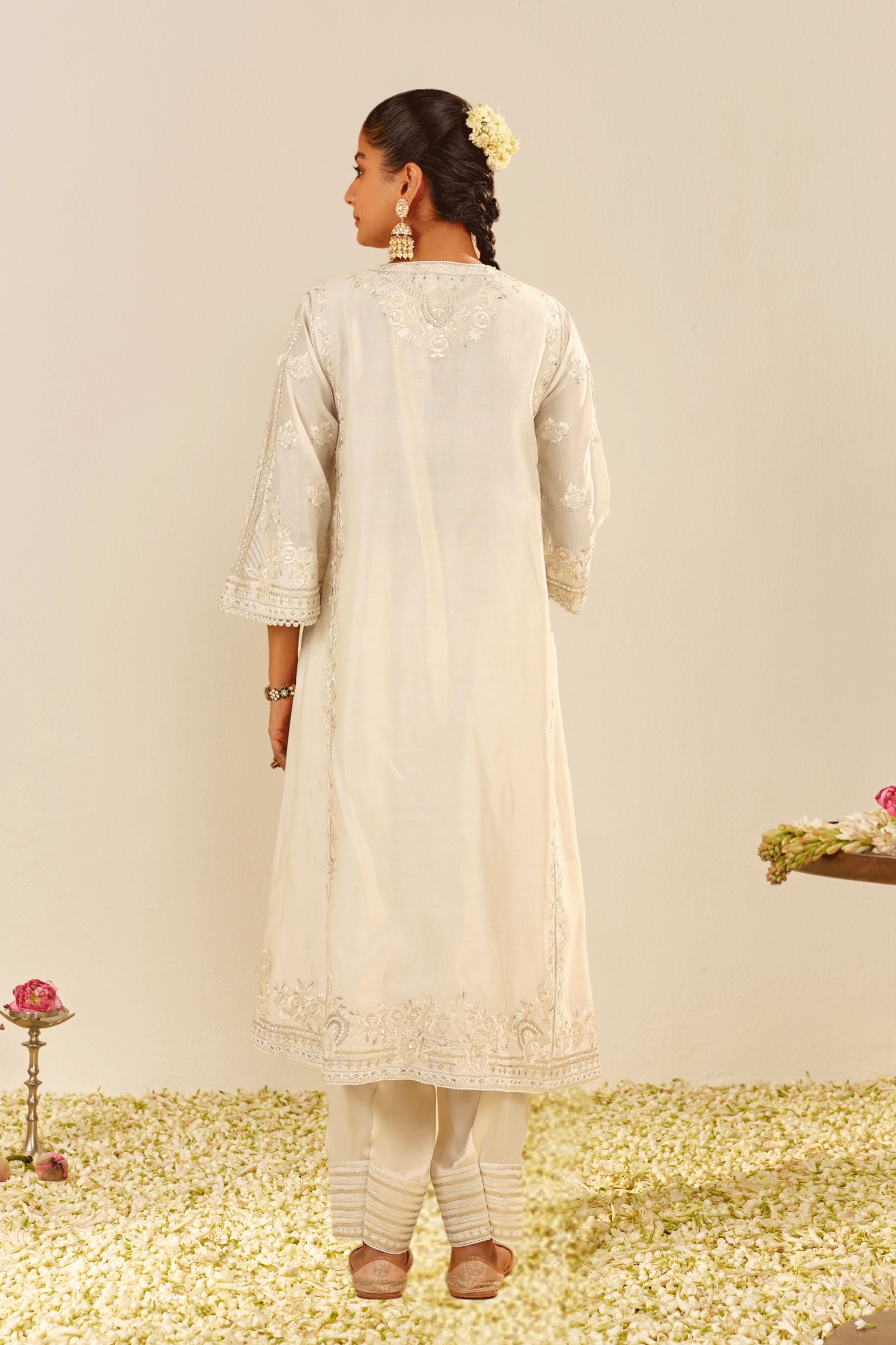 Maziya Long Ivory Set Chauga Set With Dupatta