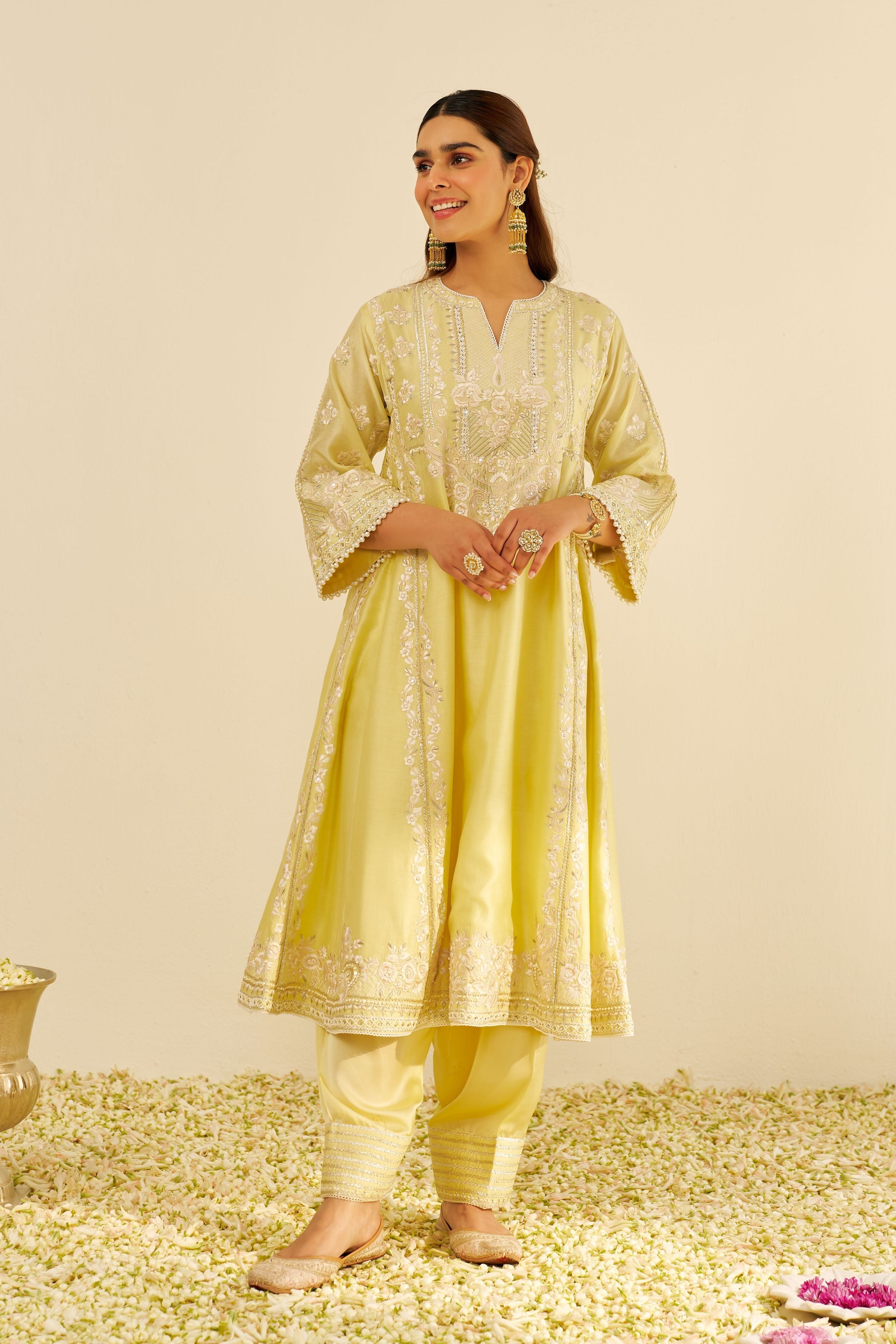 Maziya Lemon Yellow Long Chauga Set With Dupatta