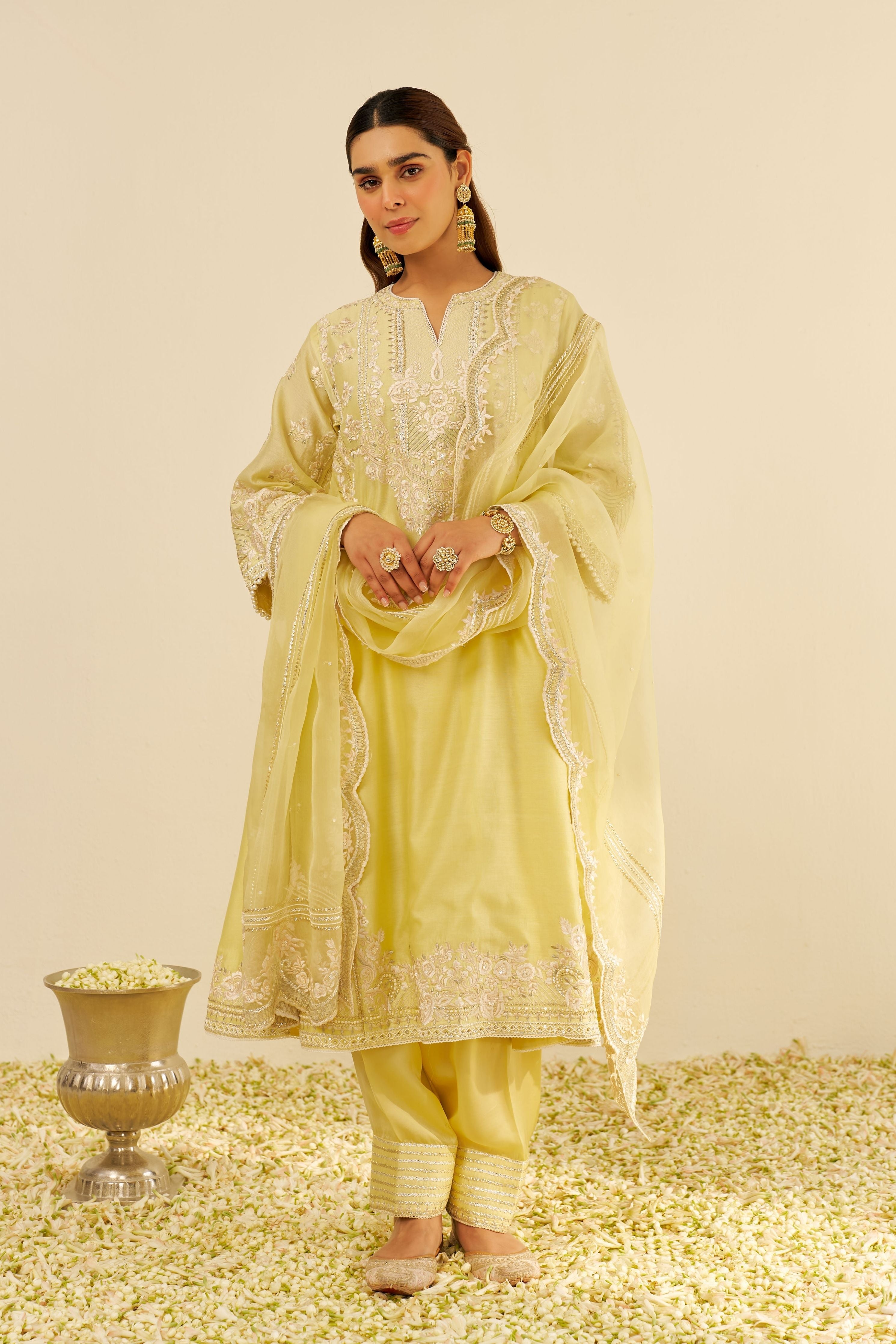 Maziya Lemon Yellow Long Chauga Set With Dupatta