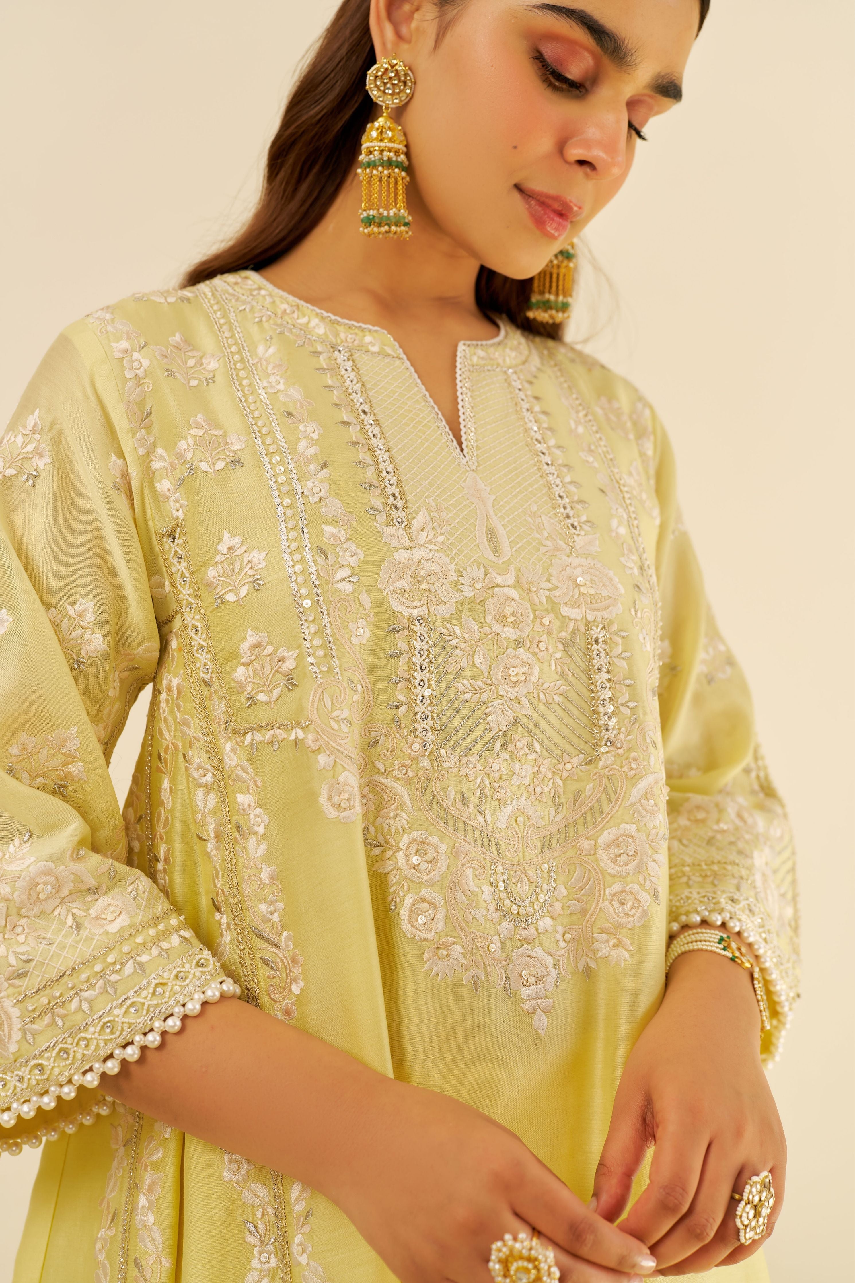 Maziya Lemon Yellow Long Chauga Set With Dupatta