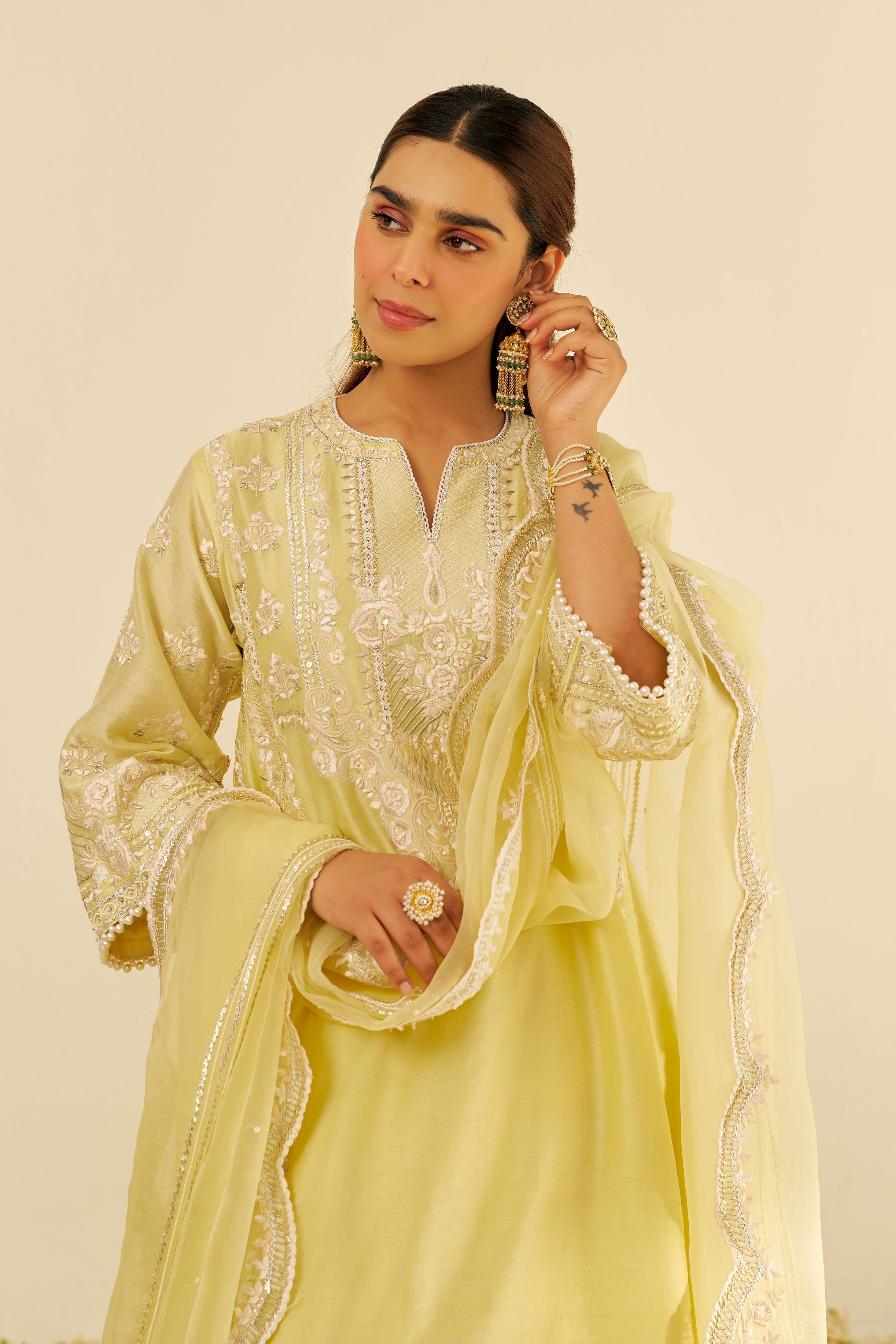 Maziya Lemon Yellow Long Chauga Set With Dupatta