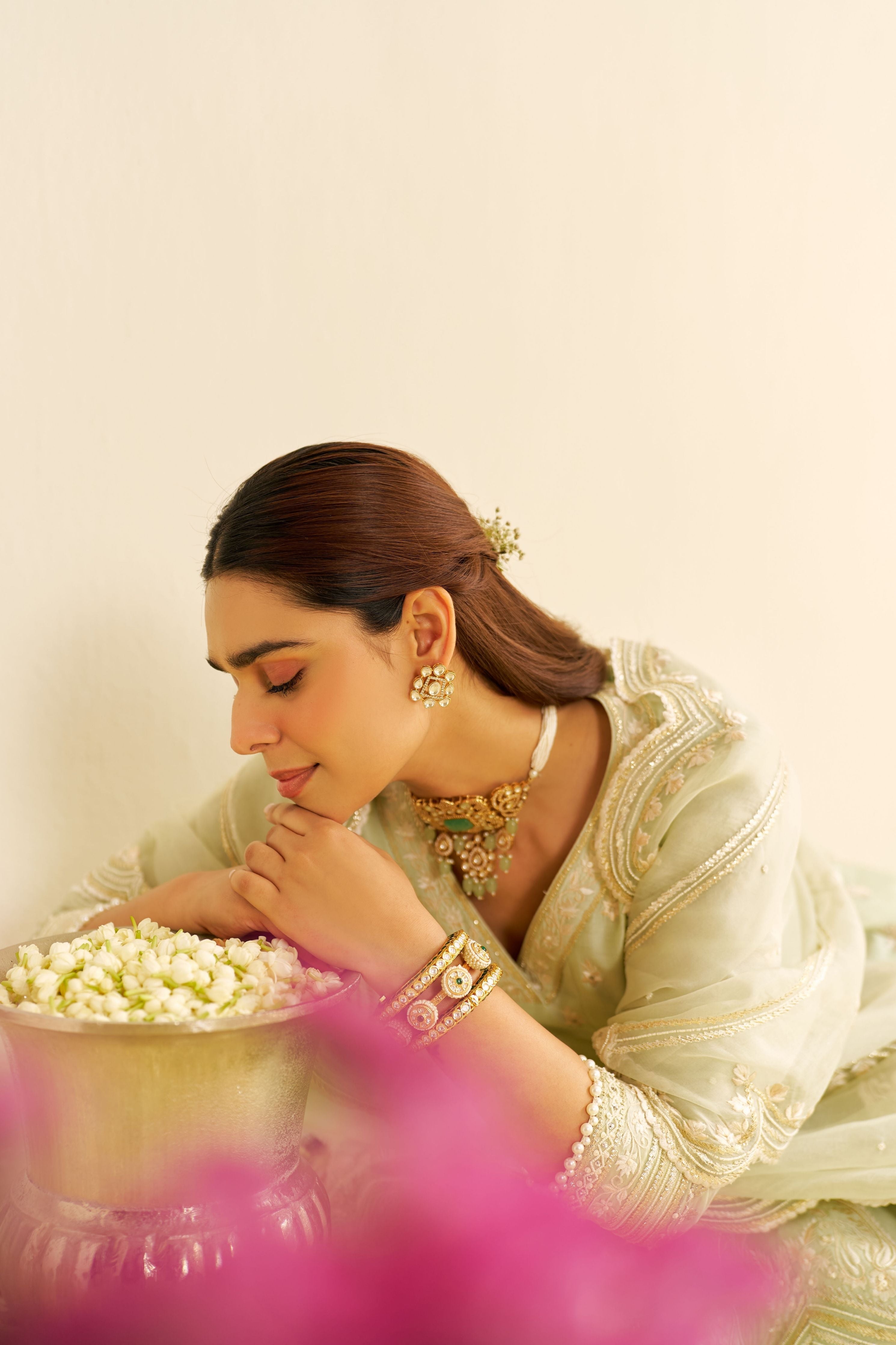 Meeram Short Mint Green Anarkali Set