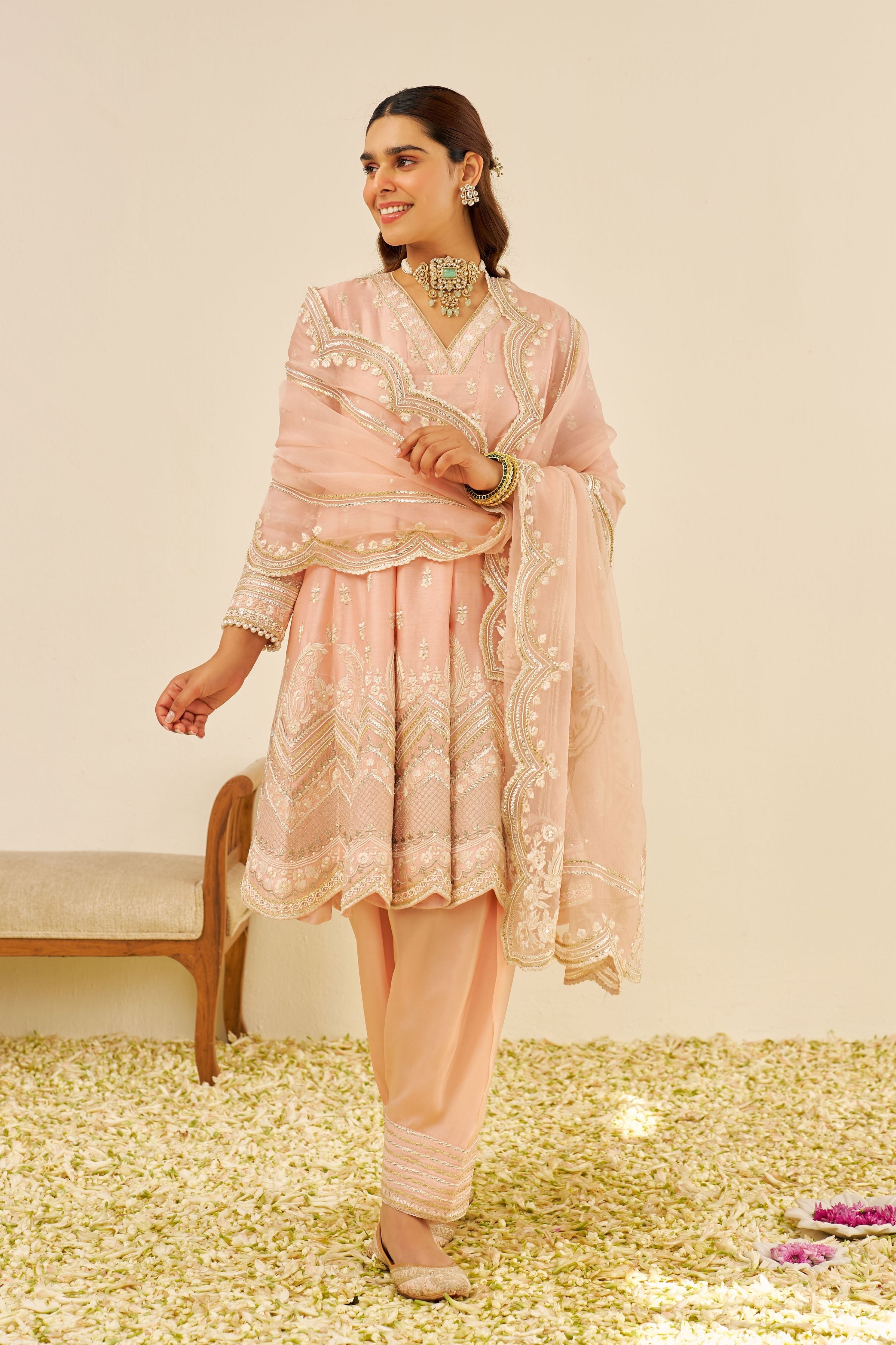 Meeram Short Off Rose Anarkali Set