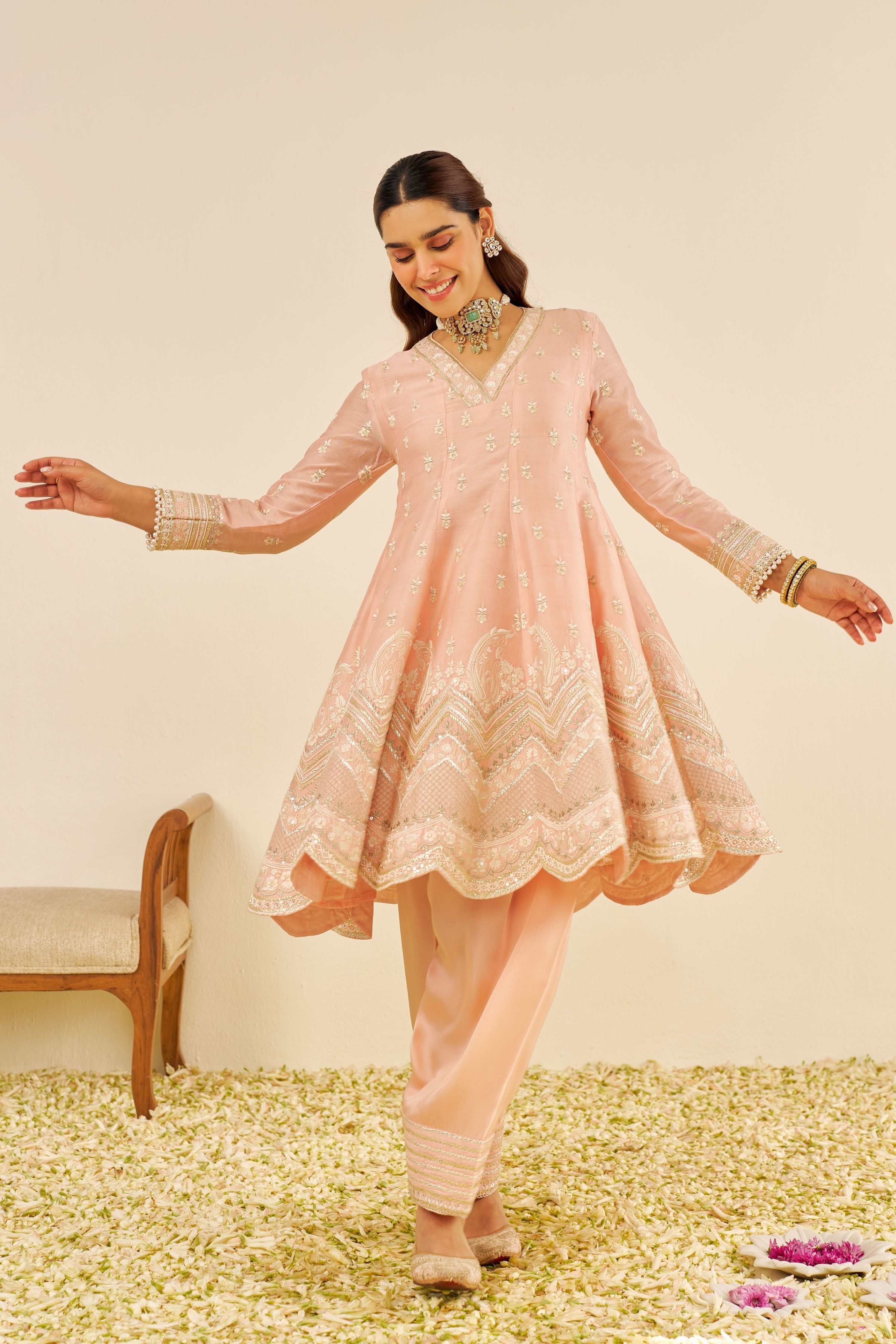 Meeram Short Off Rose Anarkali Set With Dupatta