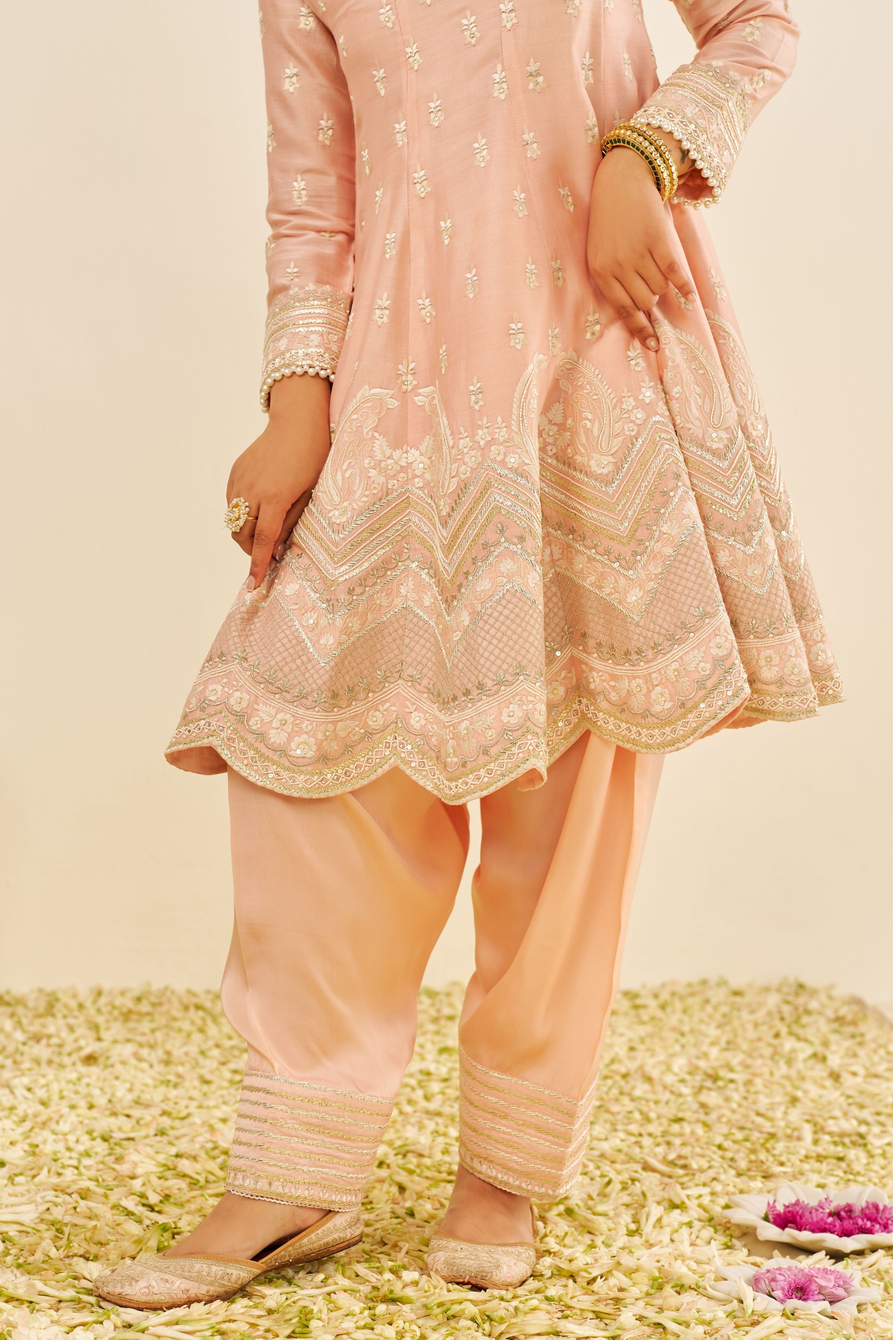 Meeram Short Off Rose Anarkali Set With Dupatta