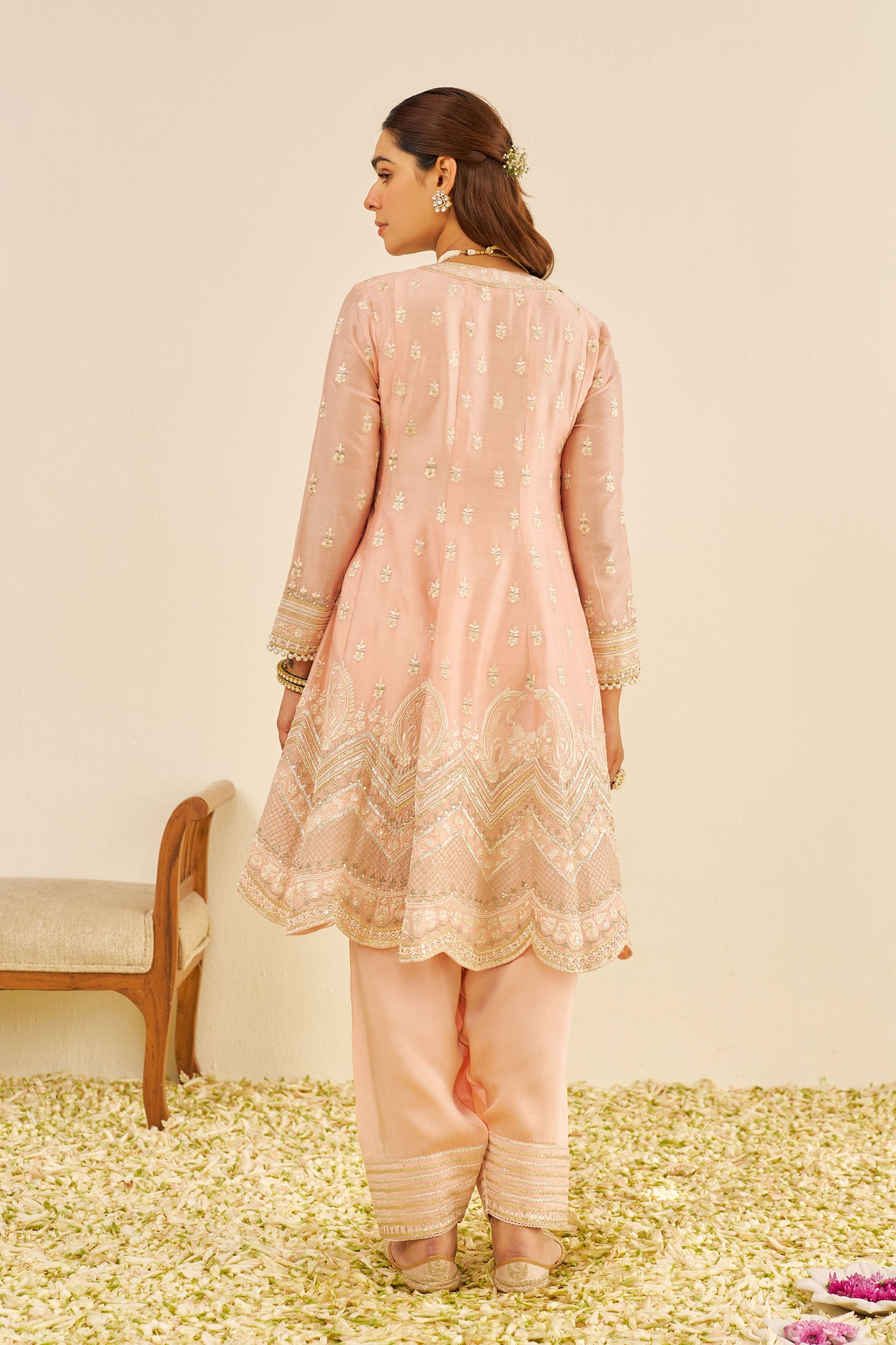 Meeram Short Off Rose Anarkali Set With Dupatta