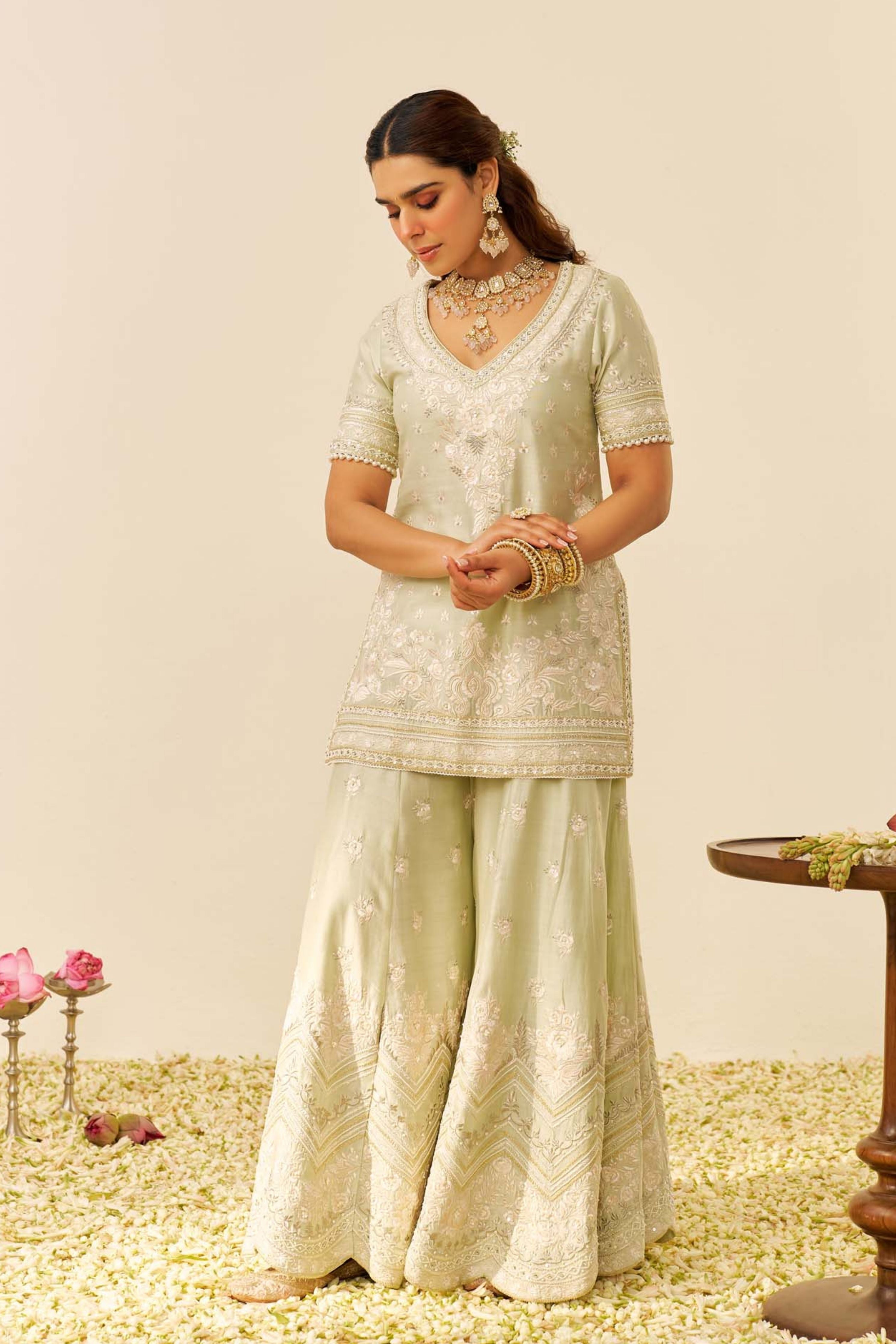 Sameeha Short Mint Green Kurta Sharara Set