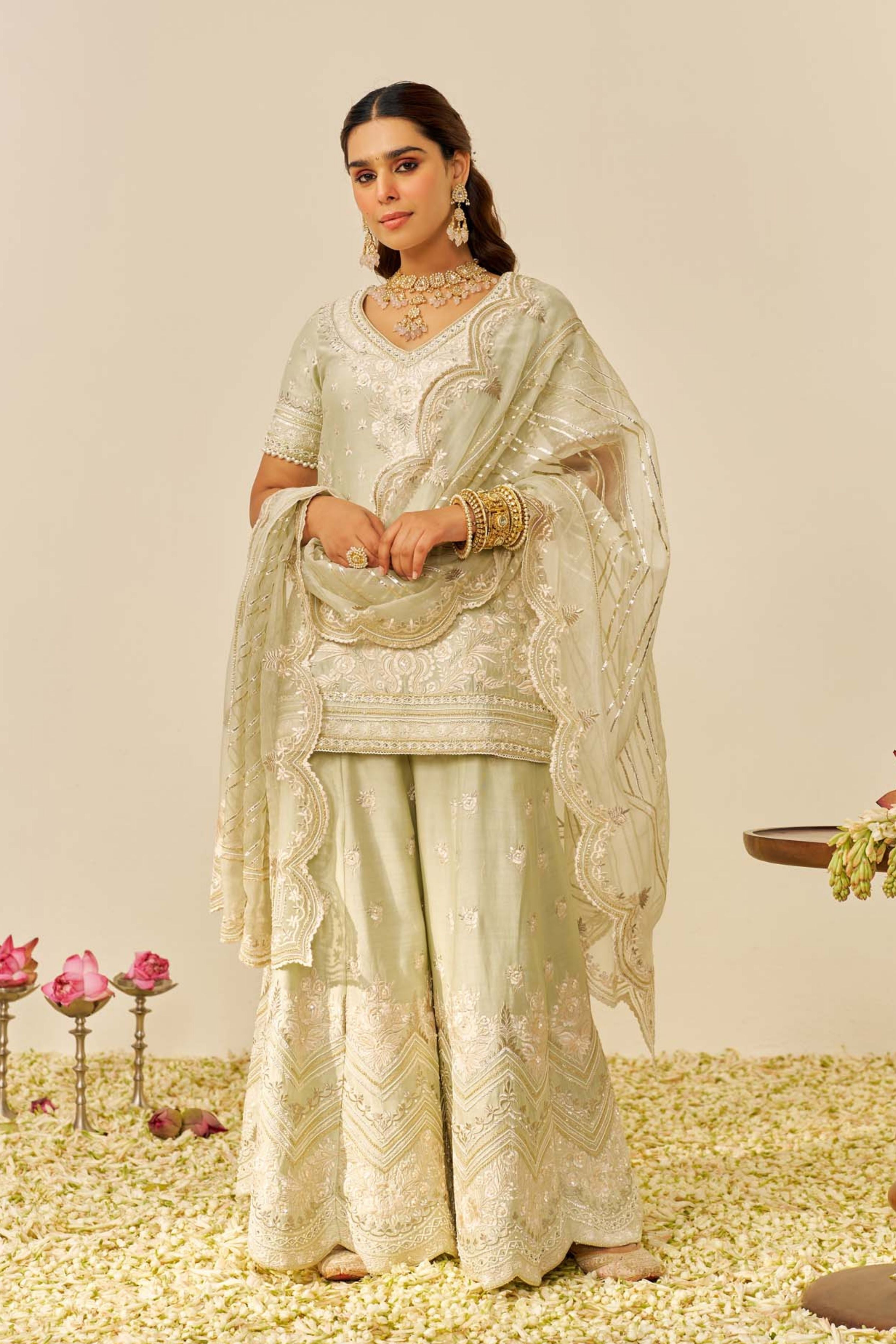 Sameeha Short Mint Green Kurta Sharara Set