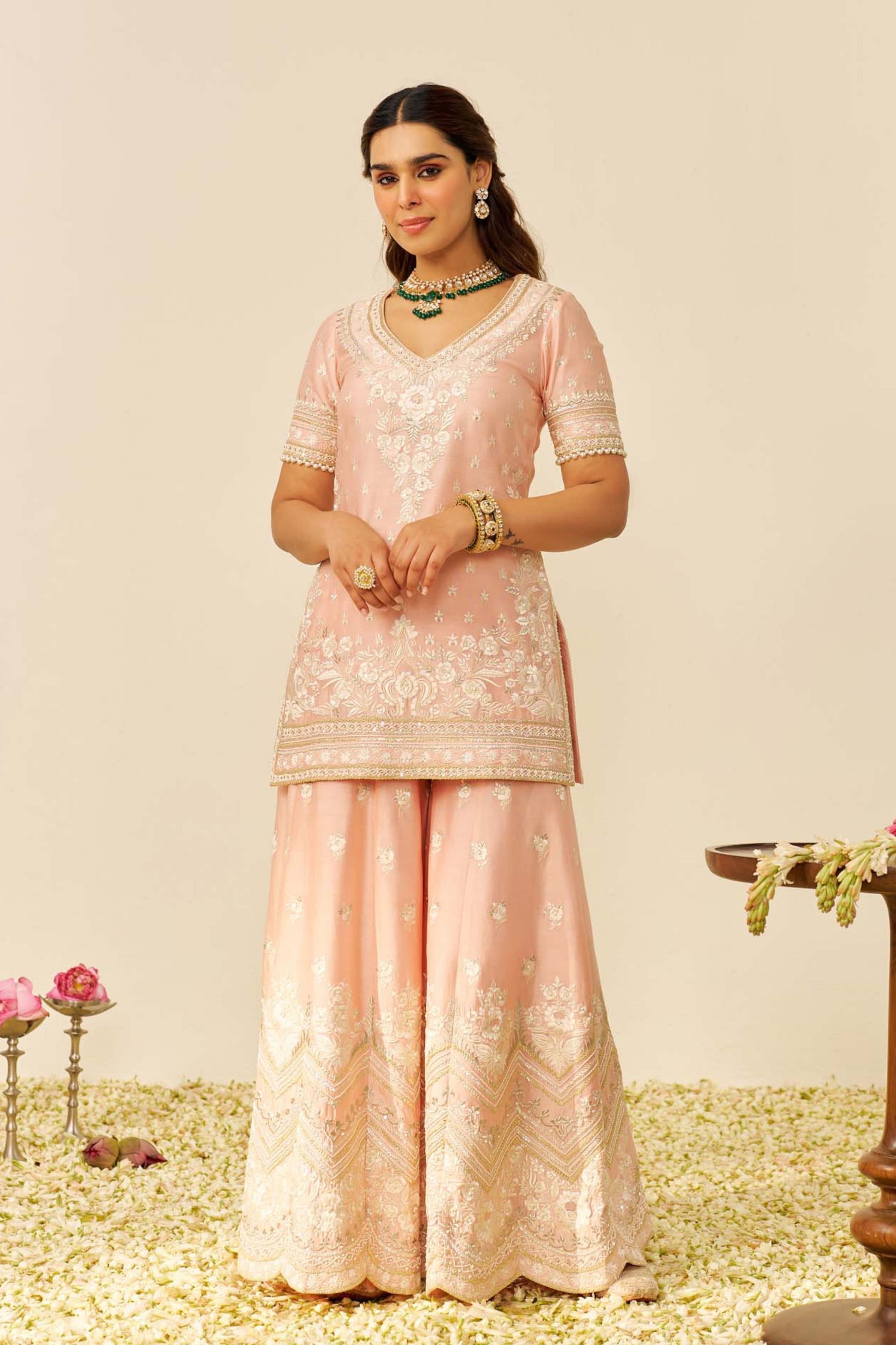 Sameeha Short Off Rose Kurta Sharara With Dupatta