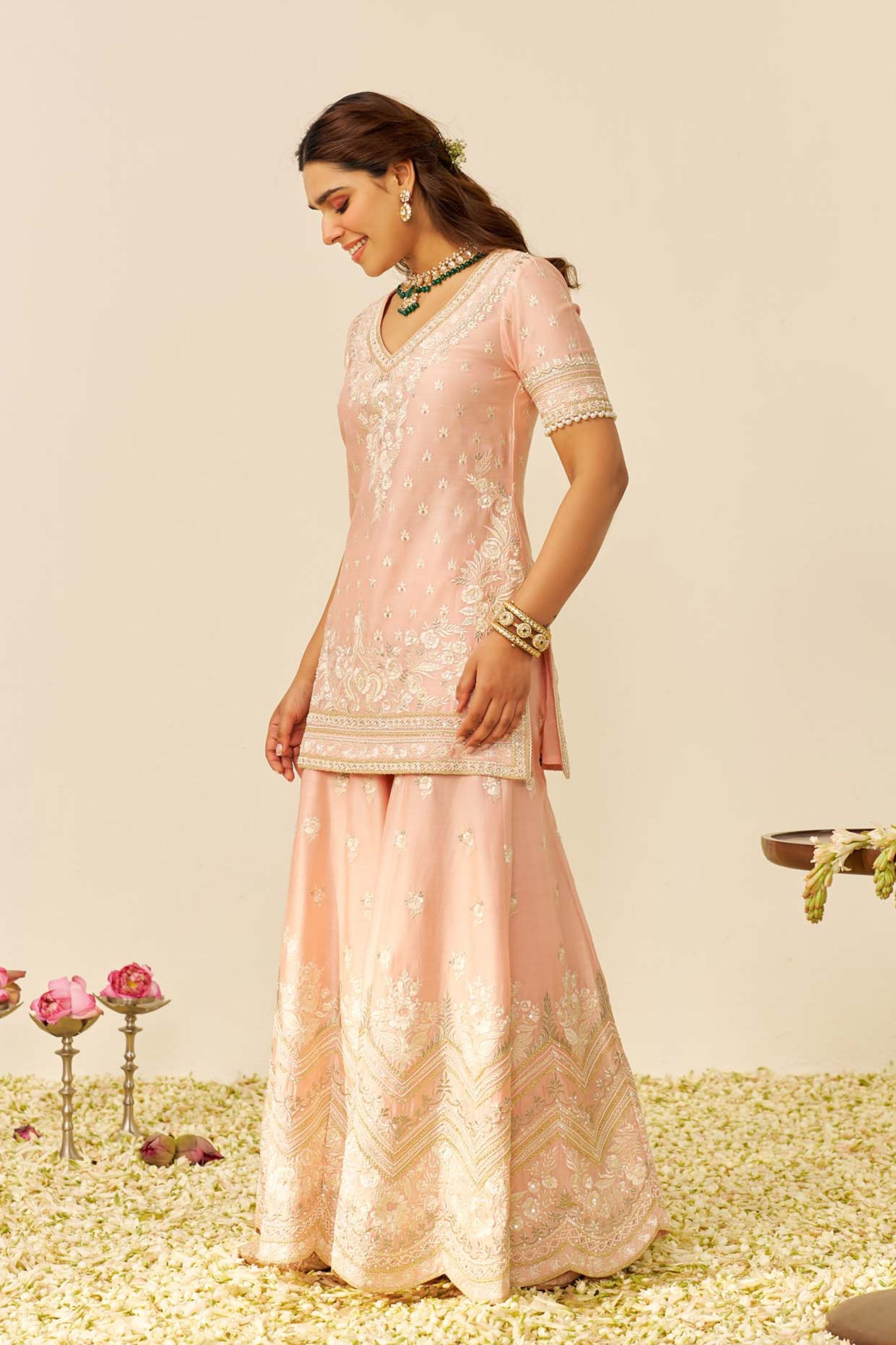 Sameeha Short Off Rose Kurta Sharara With Dupatta