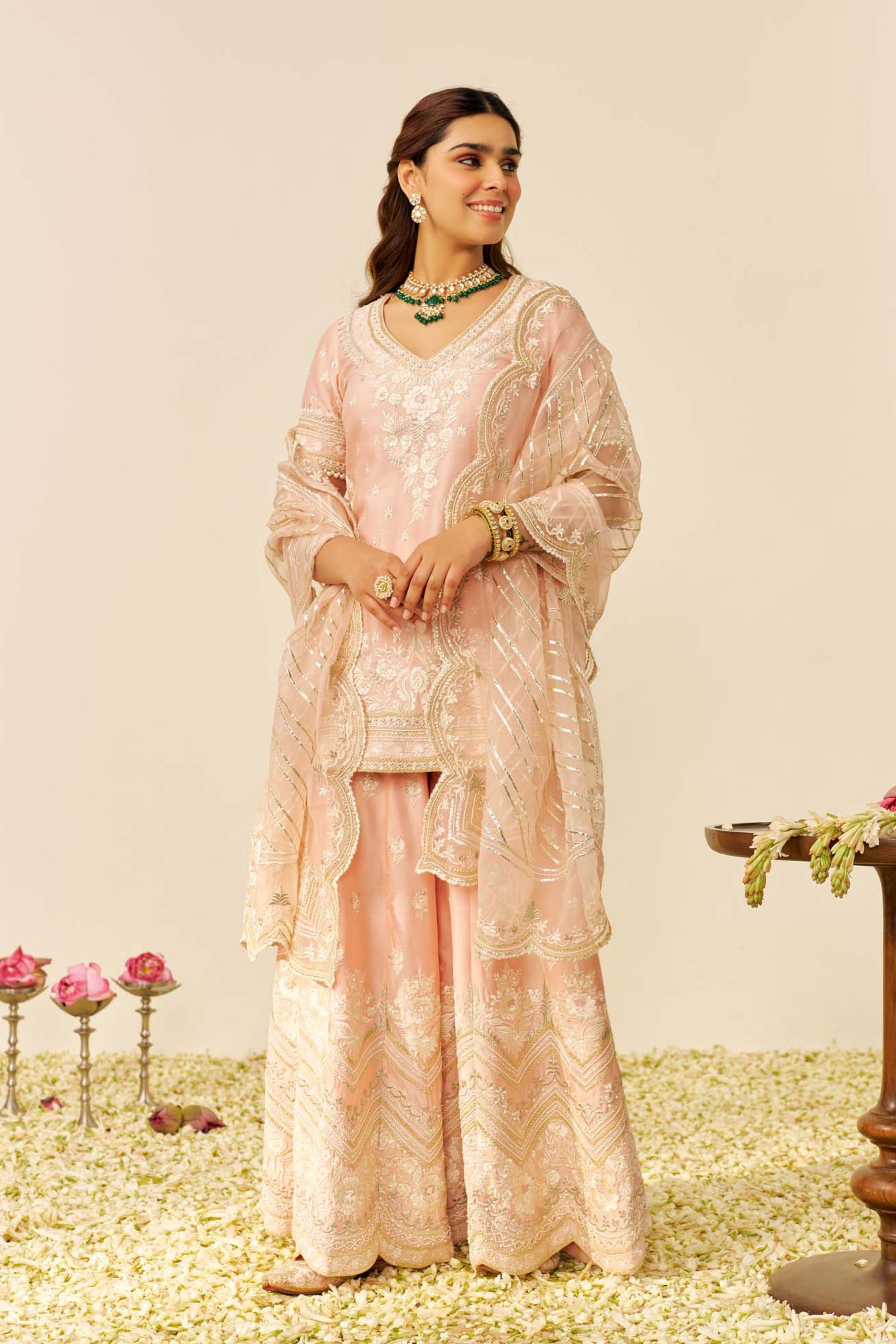 Sameeha Short Off Rose Kurta Sharara With Dupatta