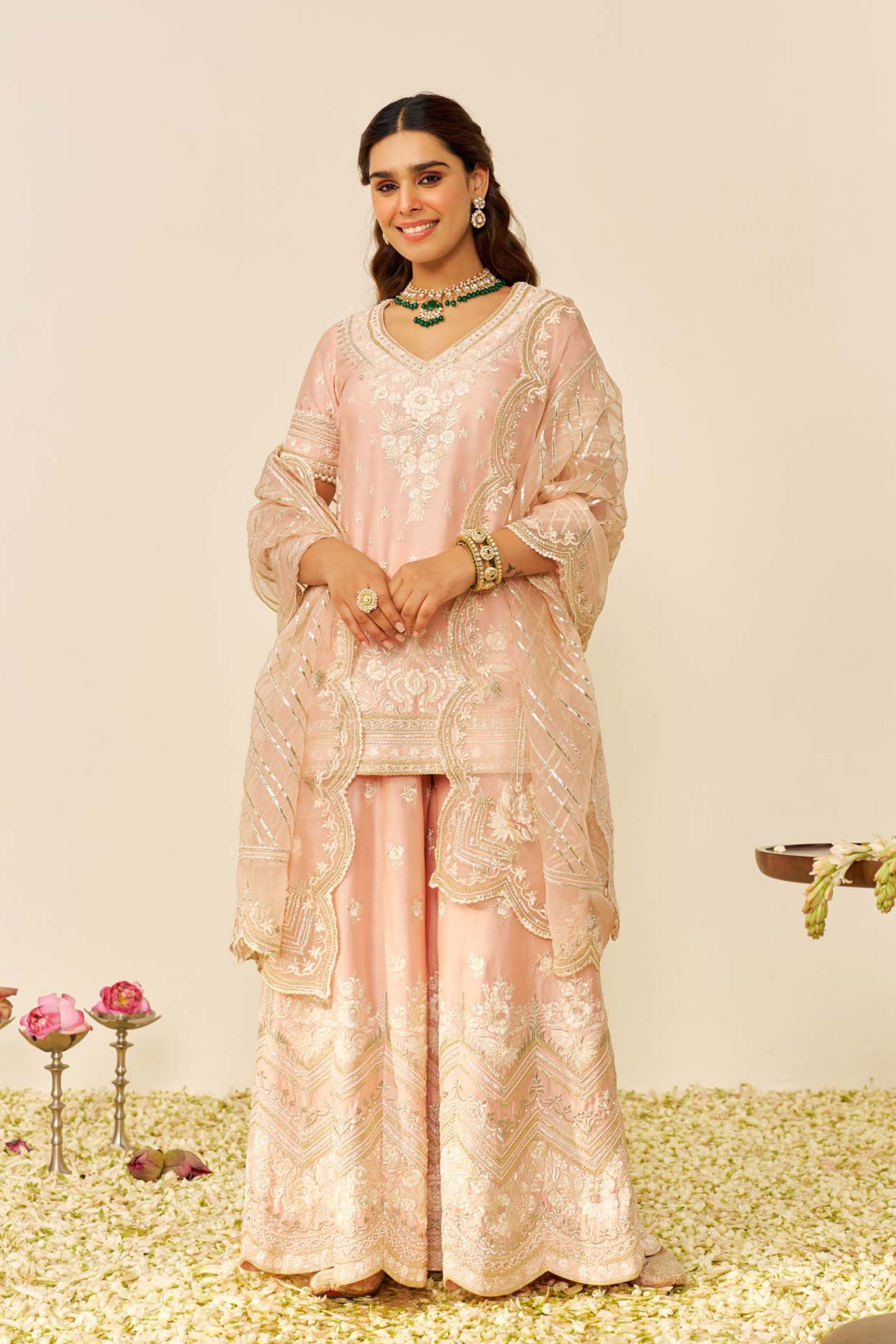Sameeha Short Off Rose Kurta Sharara With Dupatta