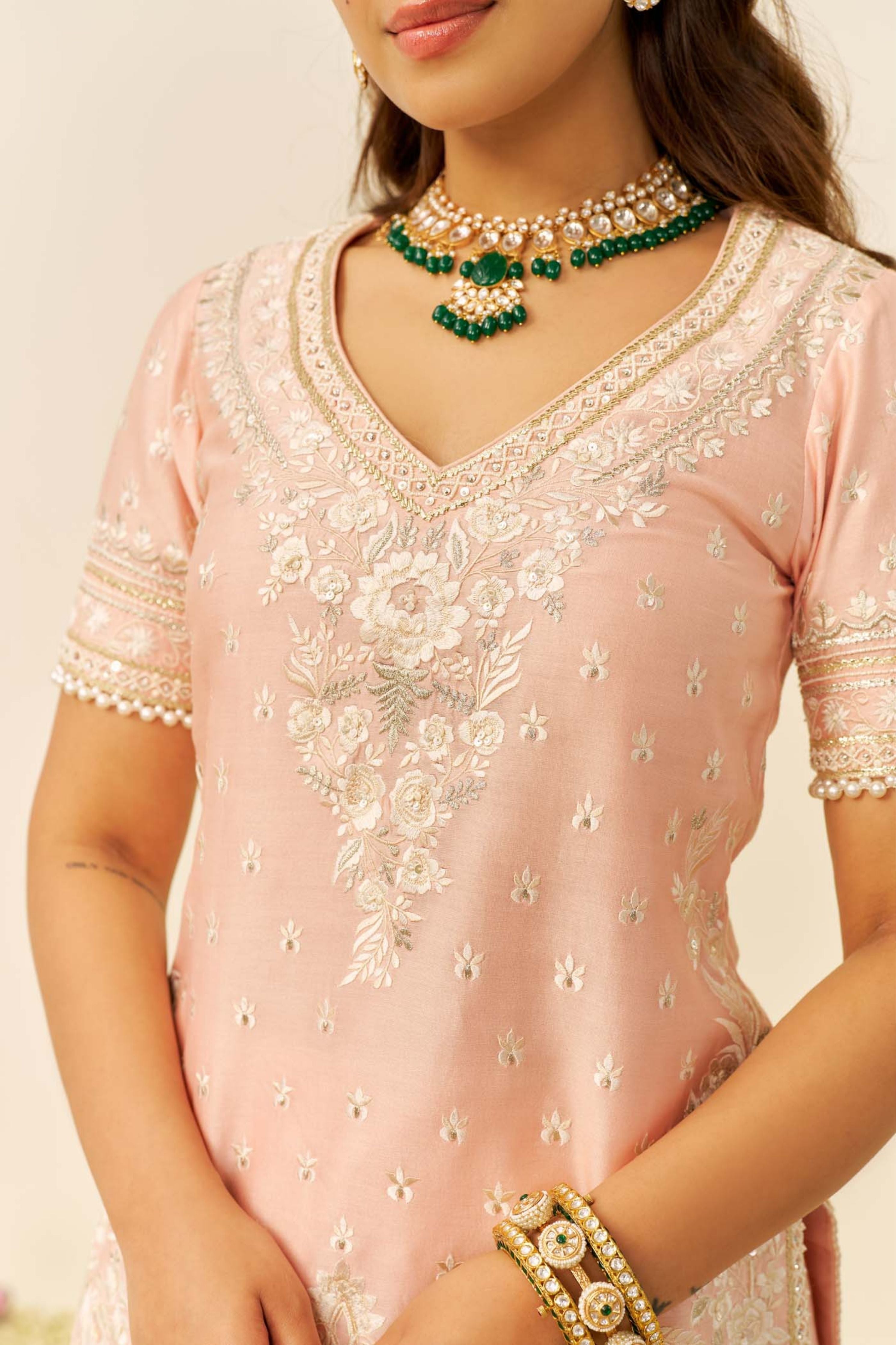 Sameeha Short Off Rose Kurta Sharara With Dupatta