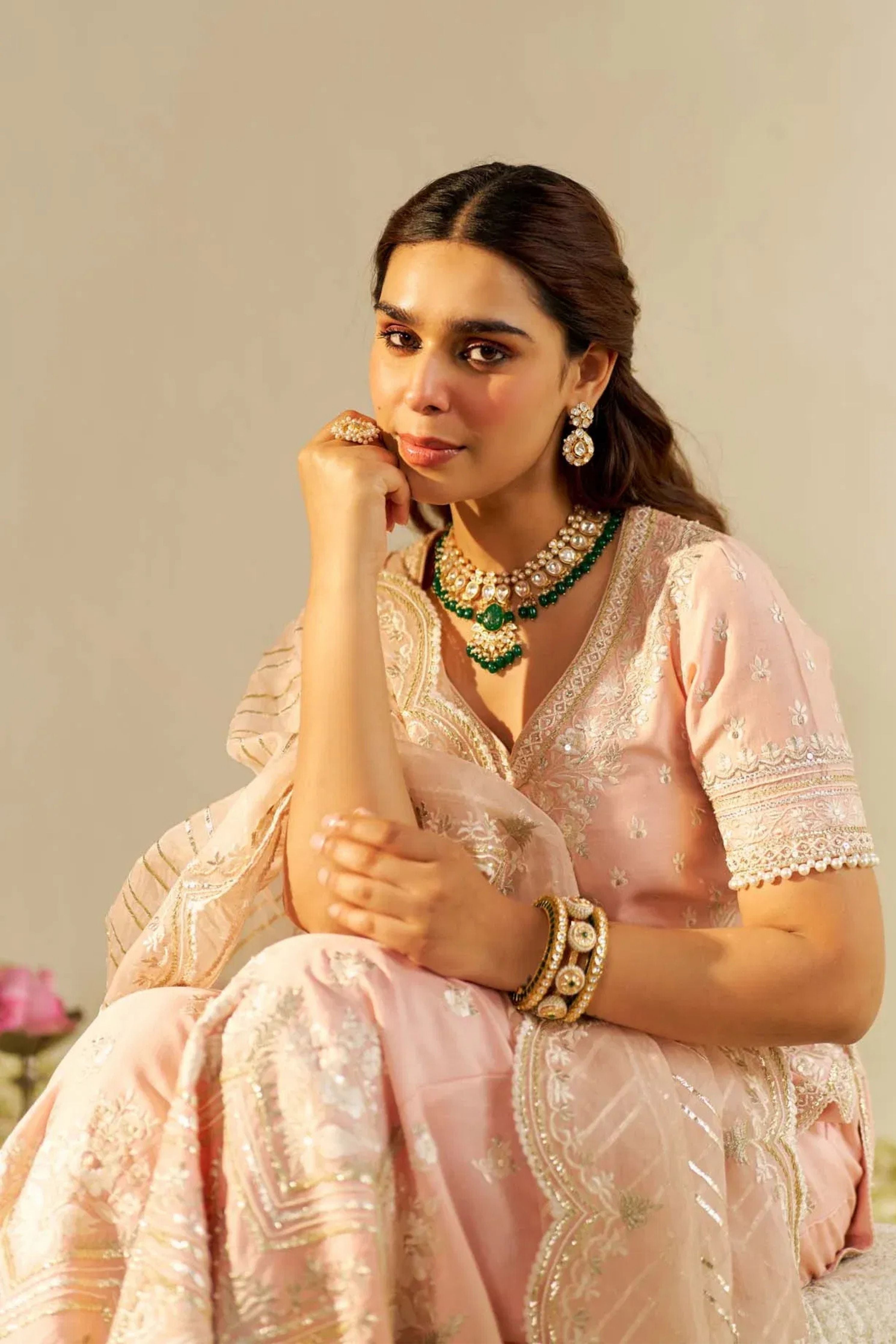 Sameeha Short Off Rose Kurta Sharara With Dupatta