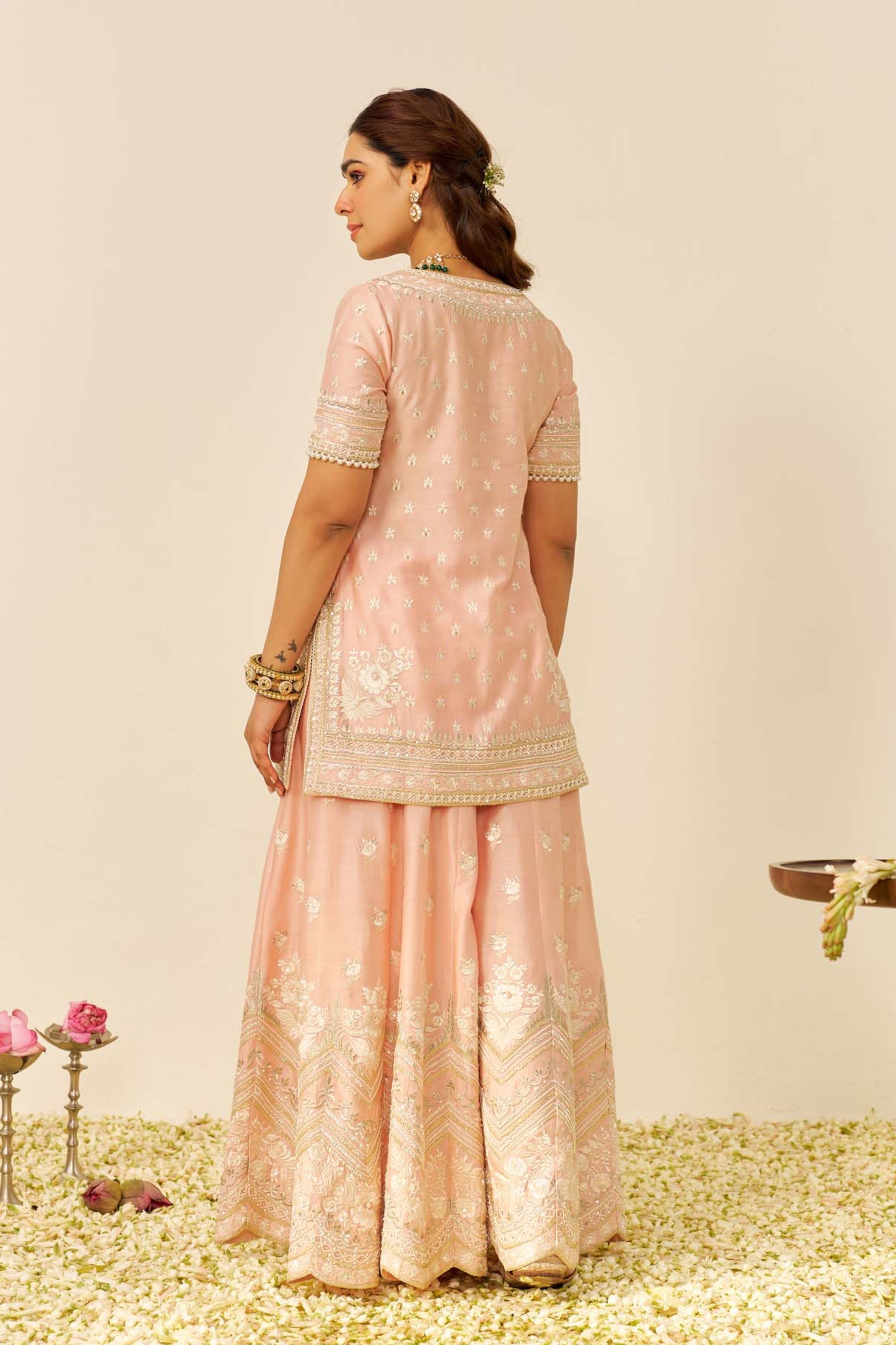 Sameeha Short Off Rose Kurta Sharara With Dupatta