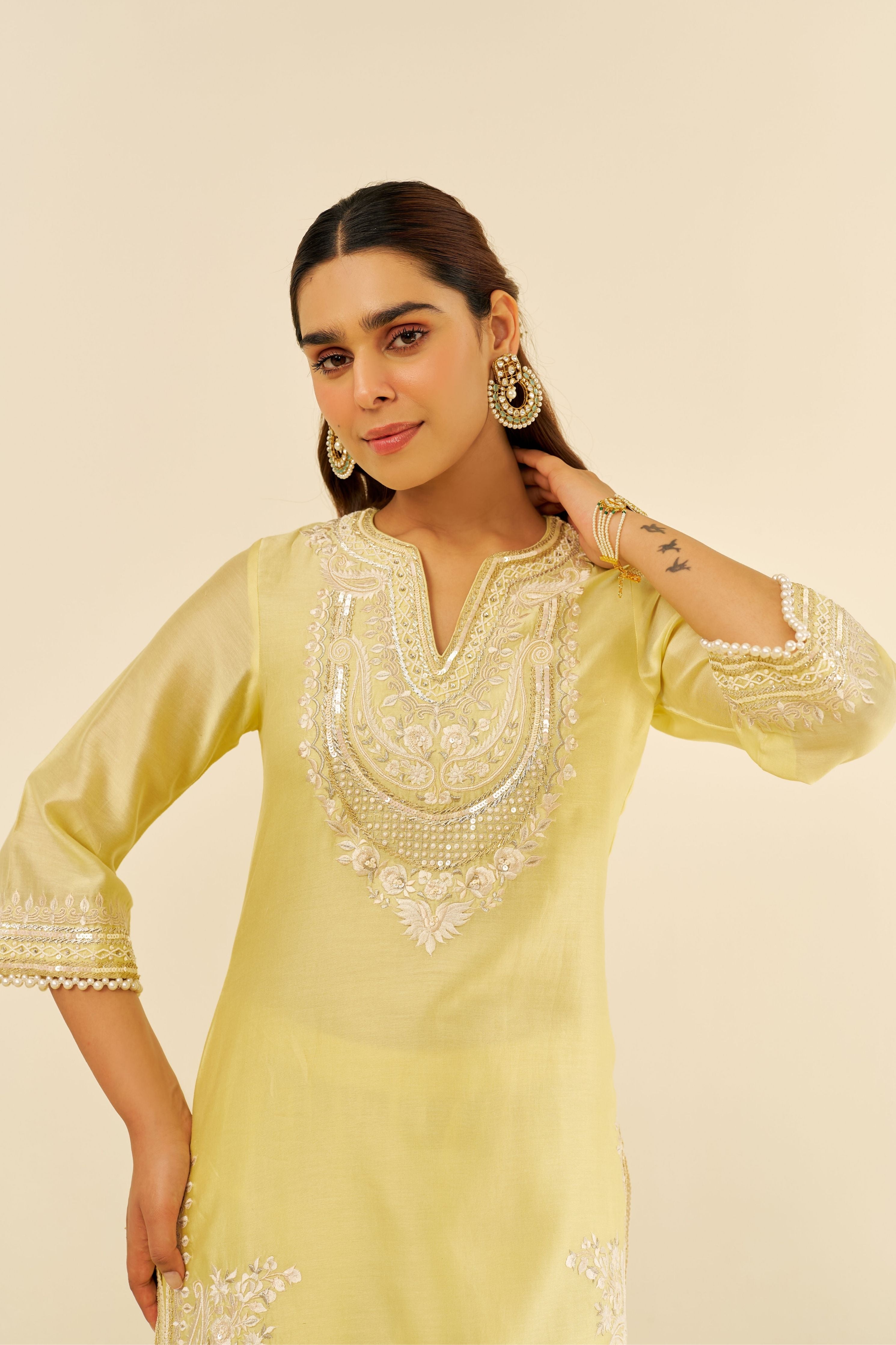 Sara Lemon Yellow Short Kurta Set With Dupatta