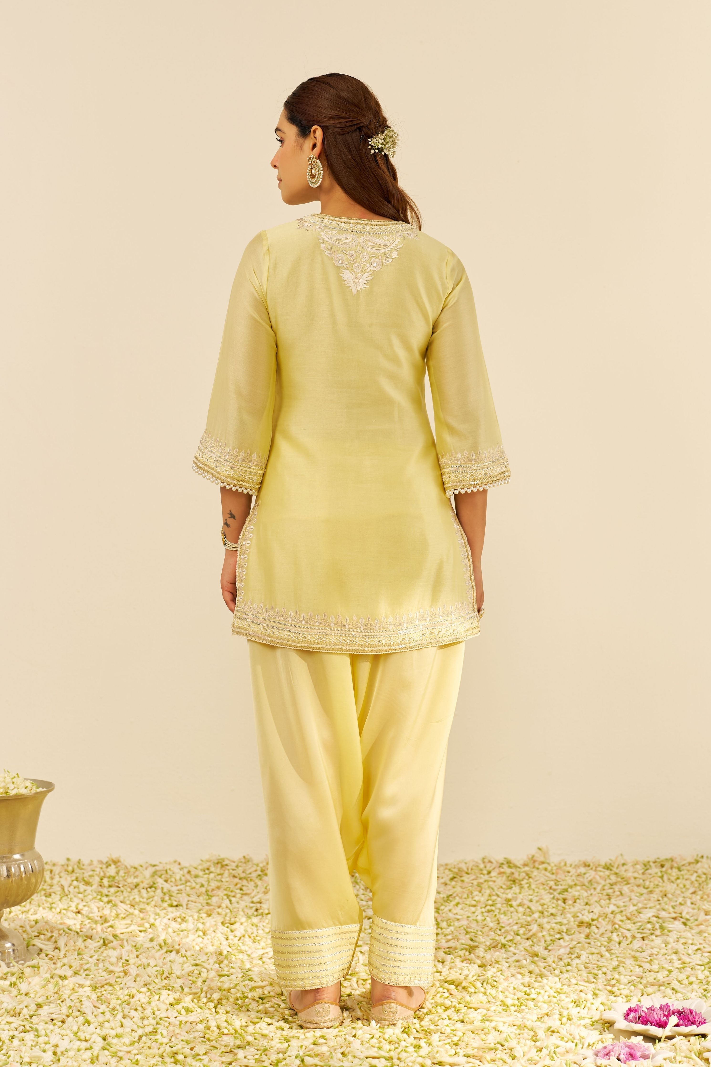 Sara Lemon Yellow Short Kurta Set With Dupatta