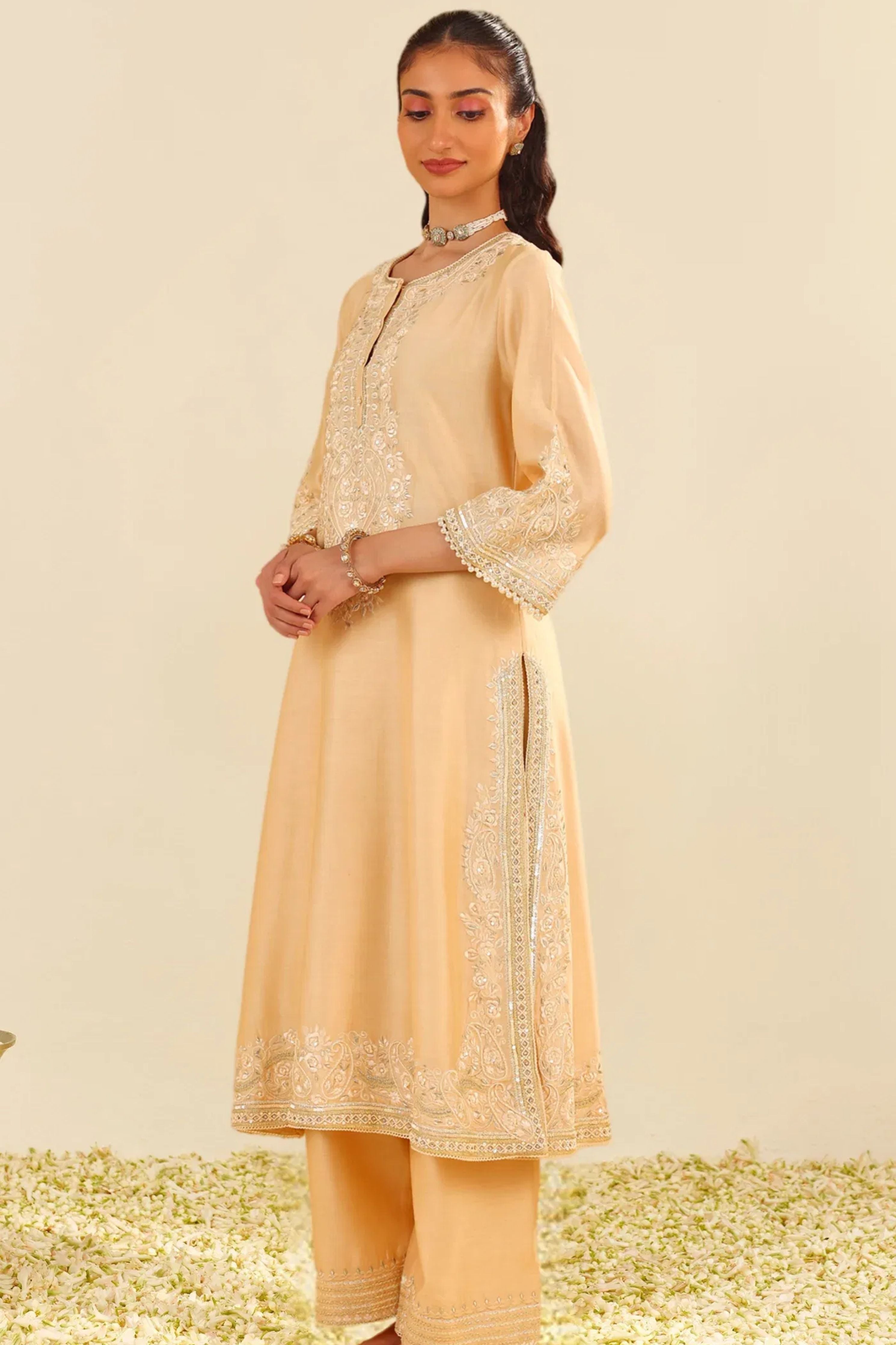 Sereen A-Line Beige Kurta Set With Dupatta