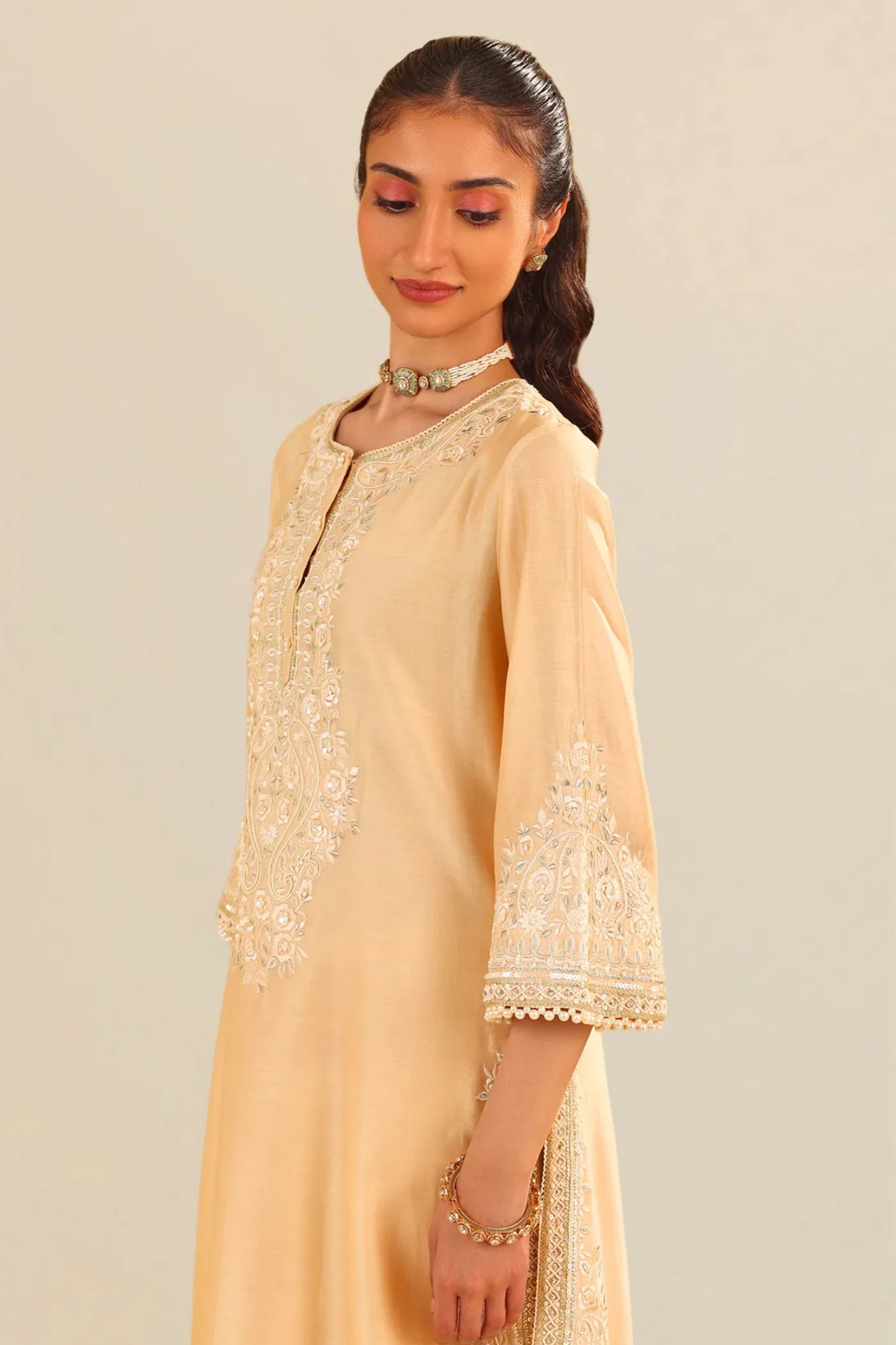 Sereen A-Line Beige Kurta Set With Dupatta