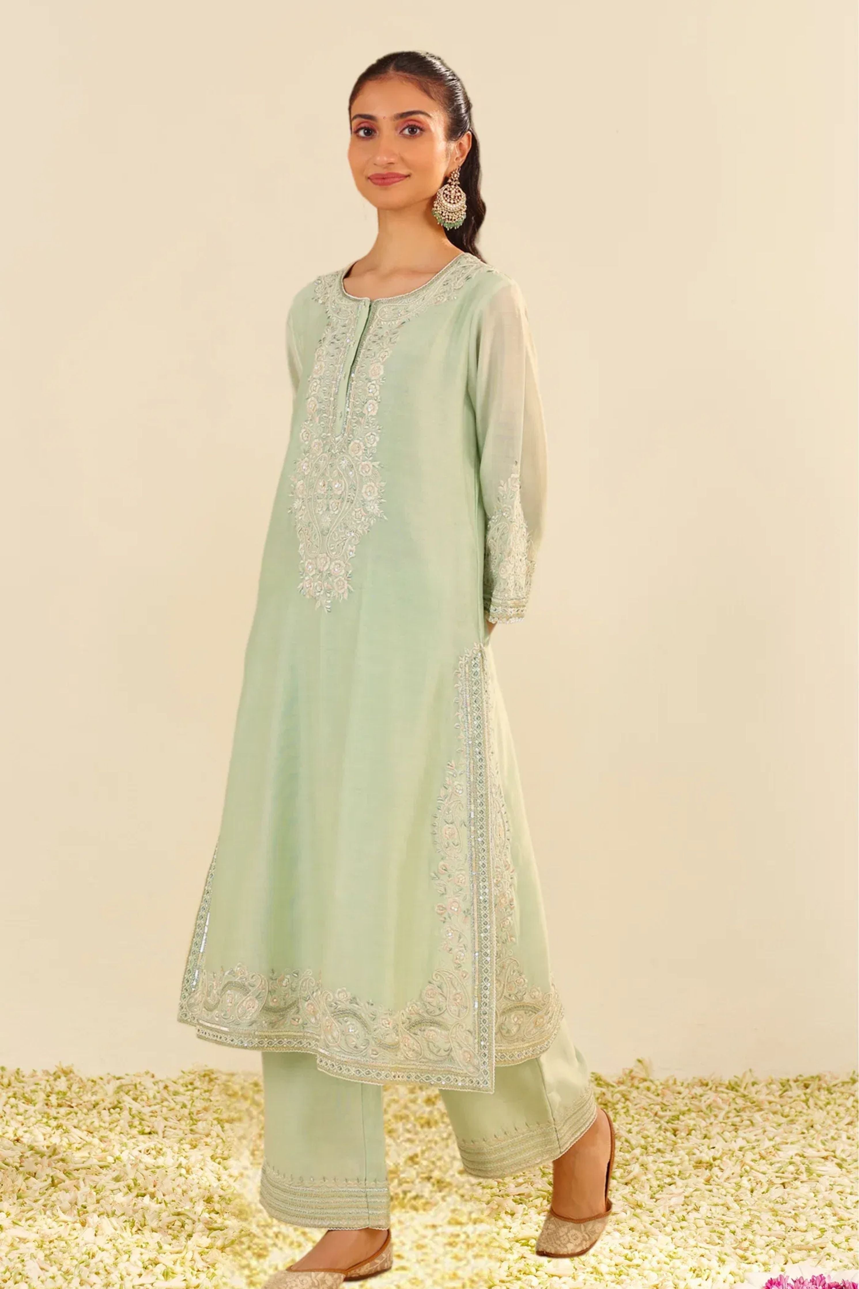 Sereen A-Line Mint Green Kurta Set With Dupatta