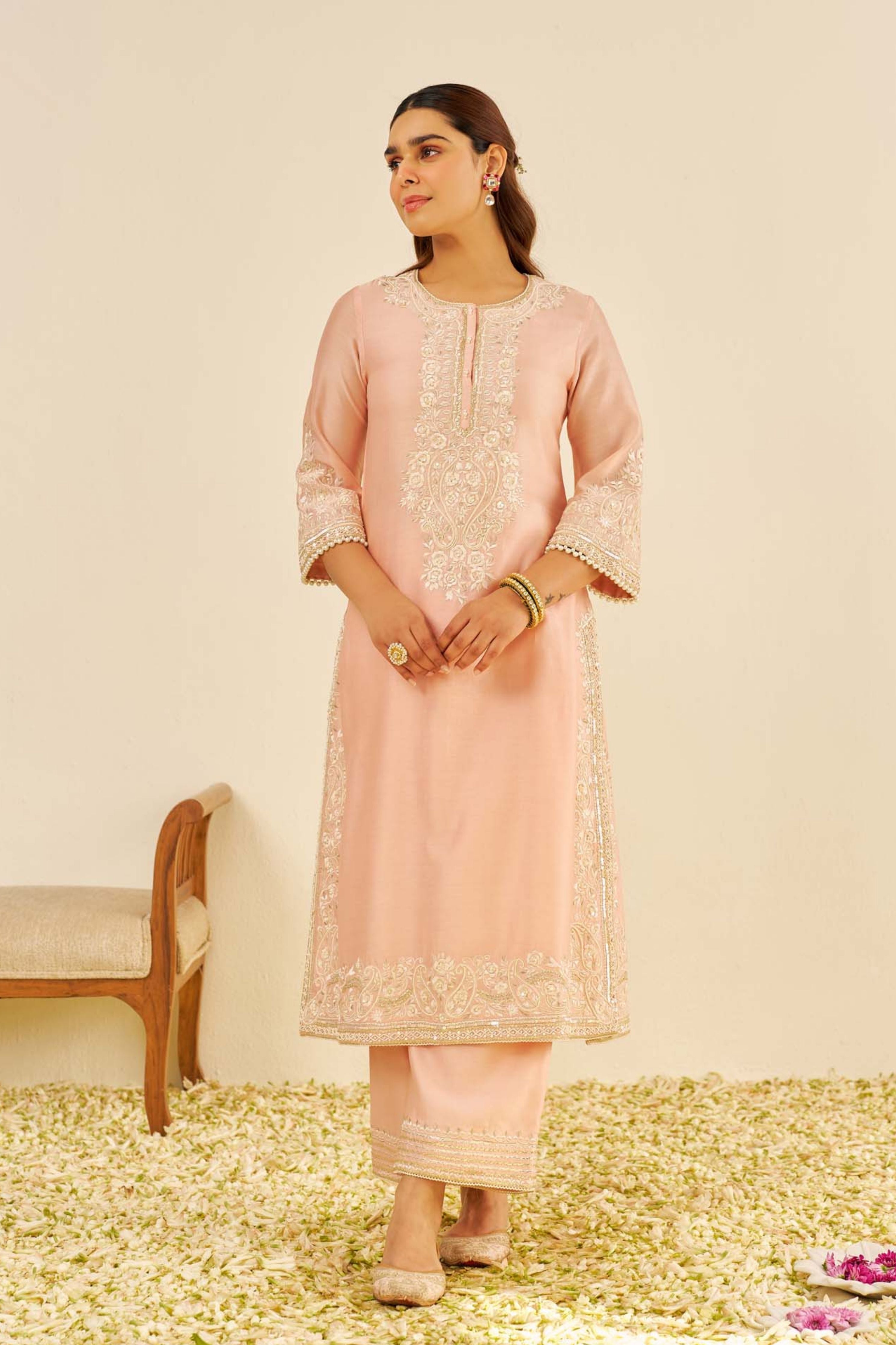 Sereen A-Line Off Rose Kurta Set With Dupatta