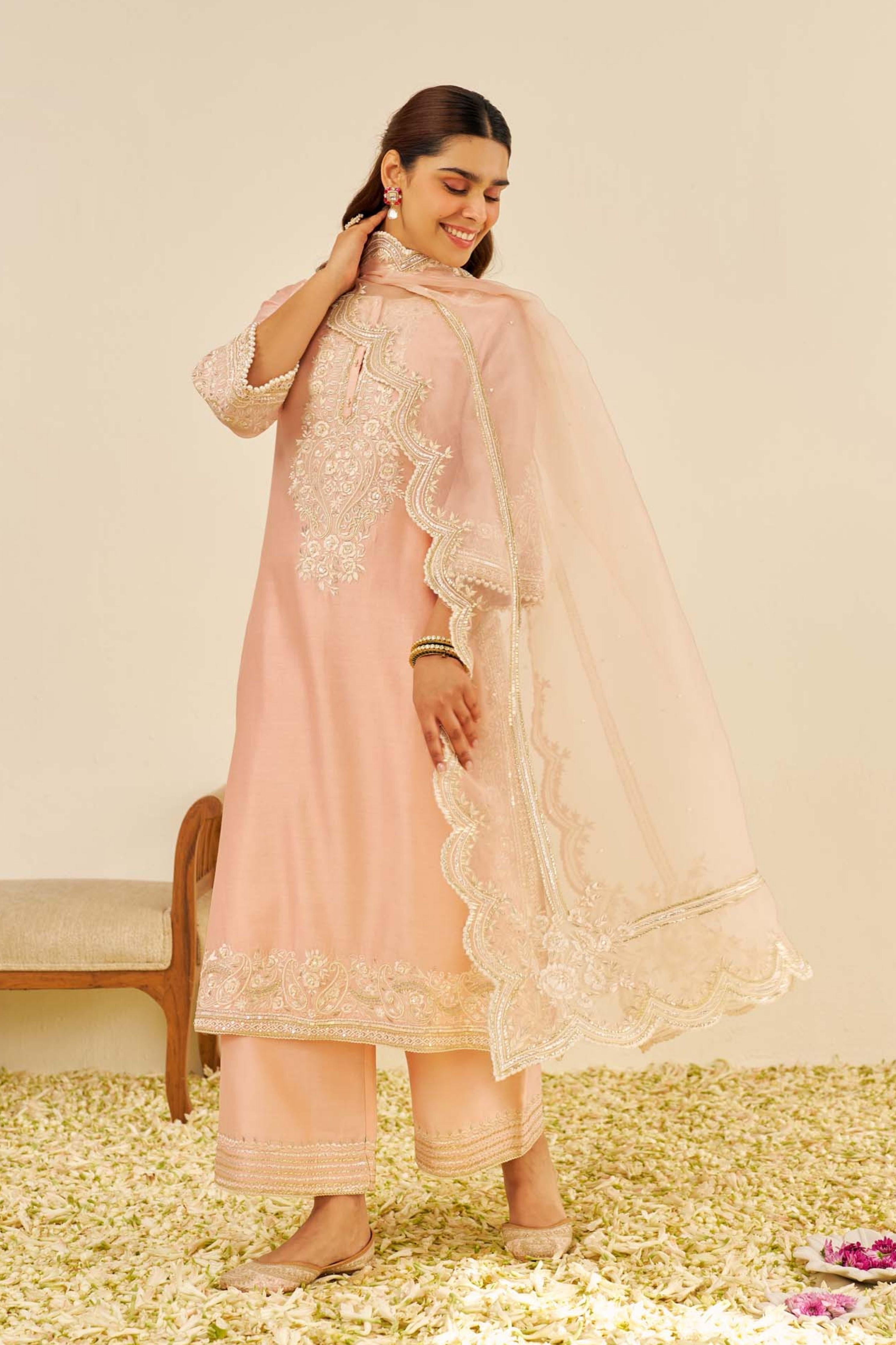 Sereen A-Line Off Rose Kurta Set With Dupatta