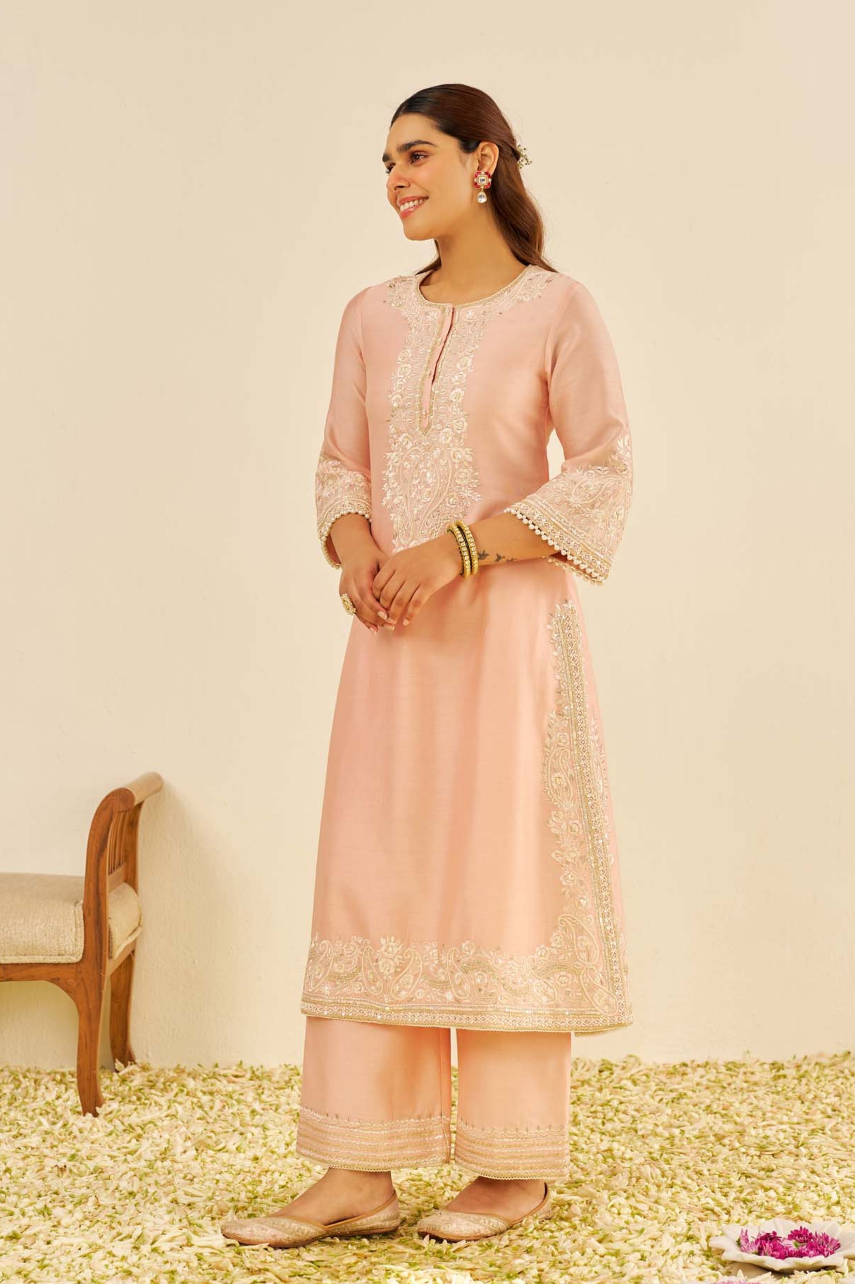 Sereen A-Line Off Rose Kurta Set With Dupatta
