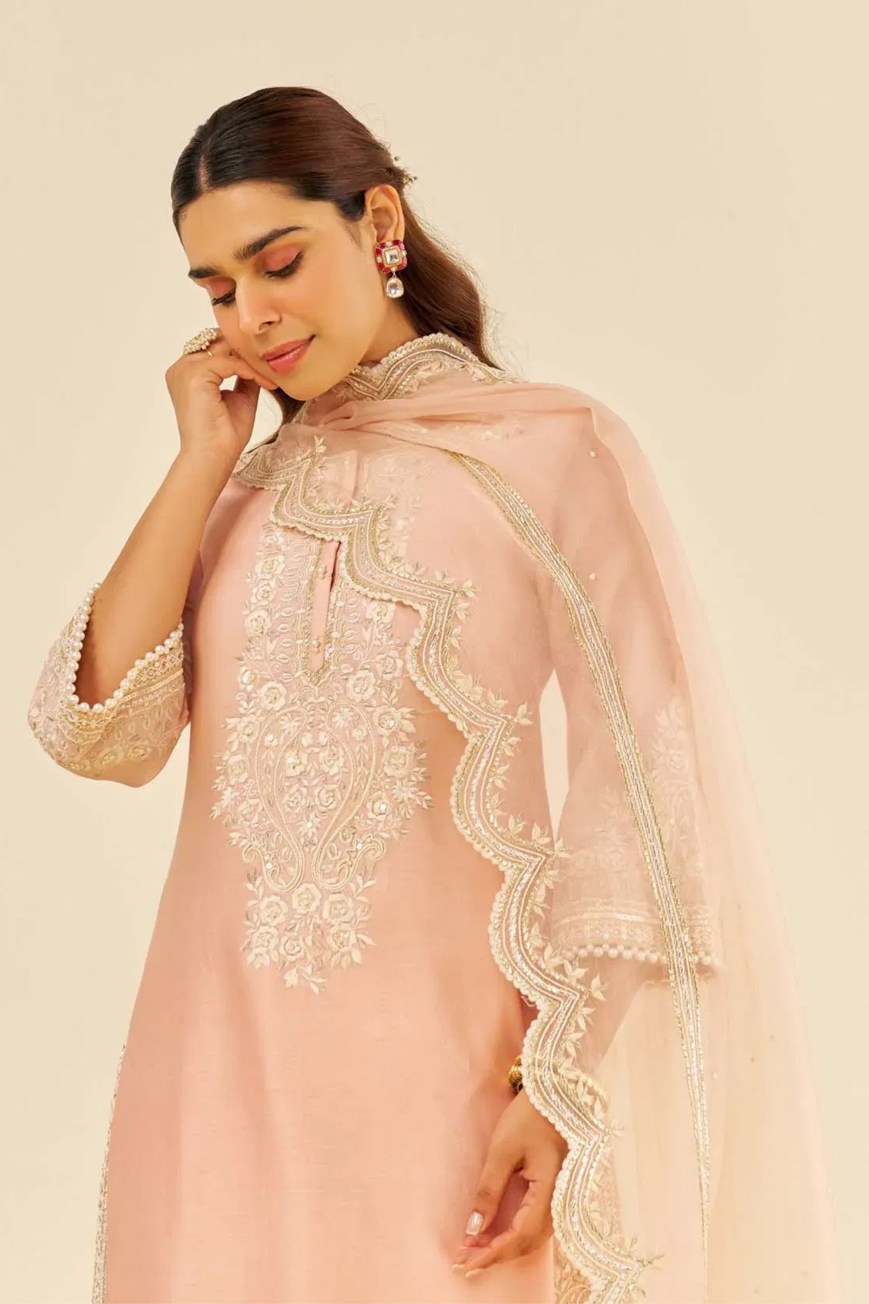 Sereen A-Line Off Rose Kurta Set With Dupatta