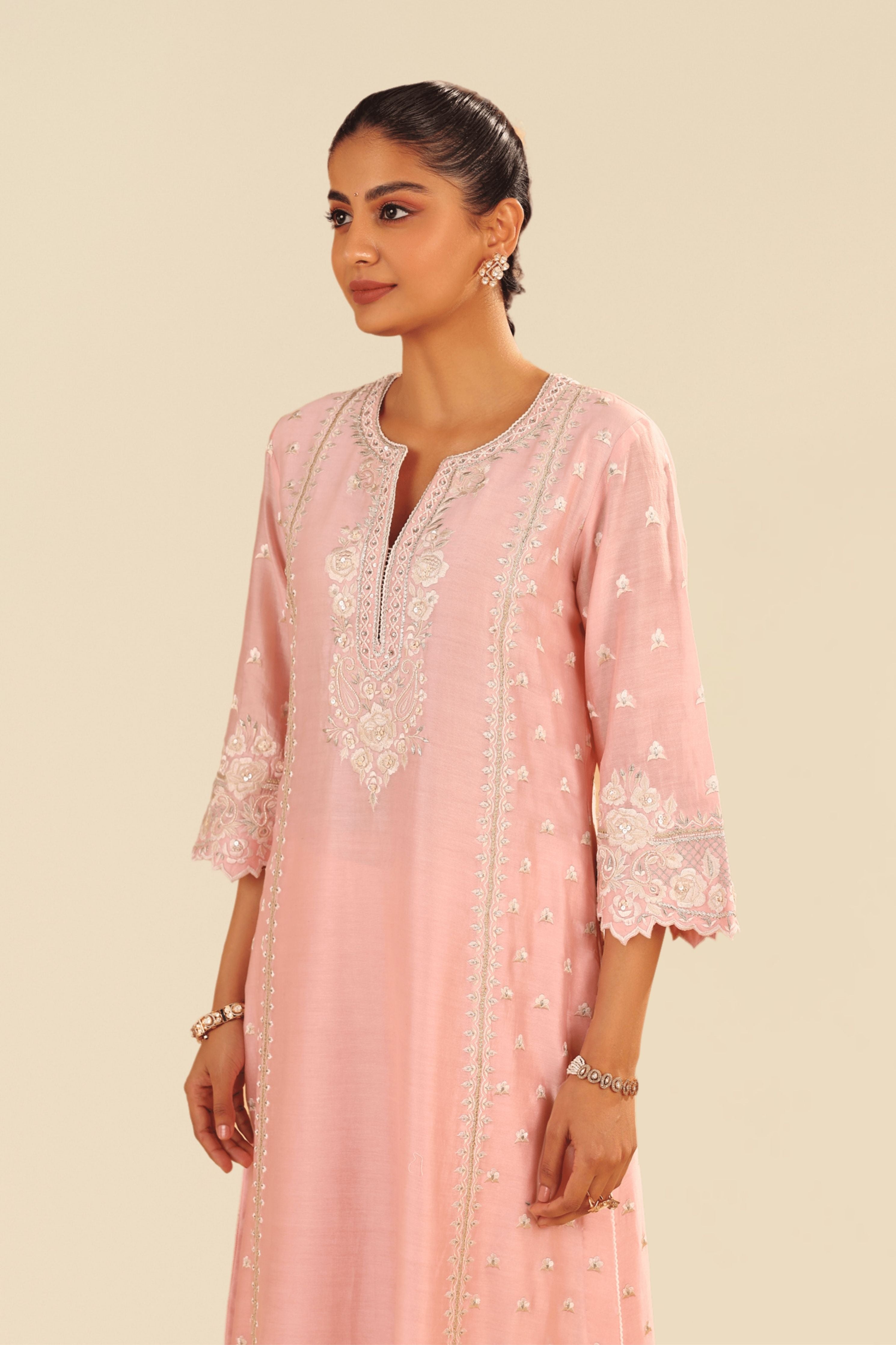 Sumaiya A-Line Pink Kurta Set With Dupatta