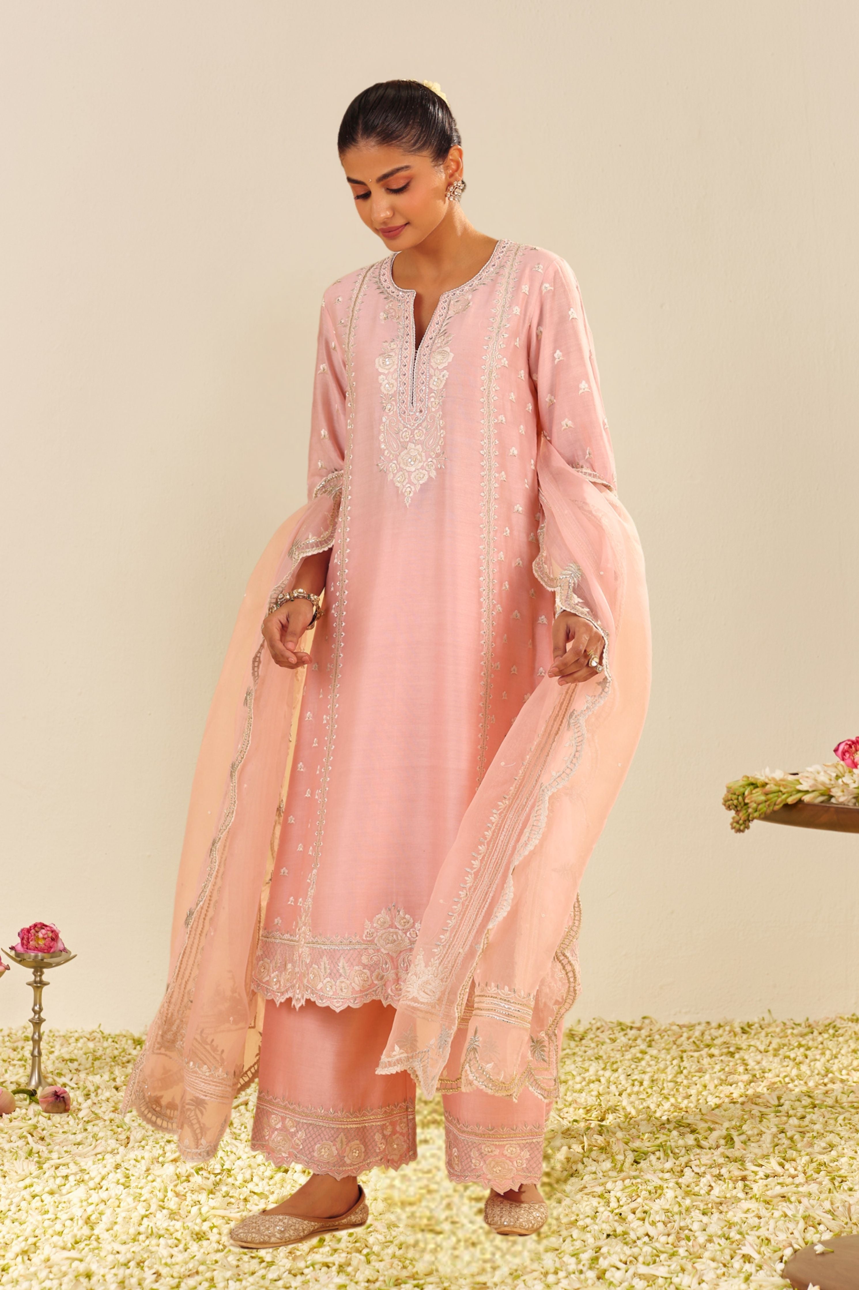 Sumaiya A-Line Pink Kurta Set With Dupatta