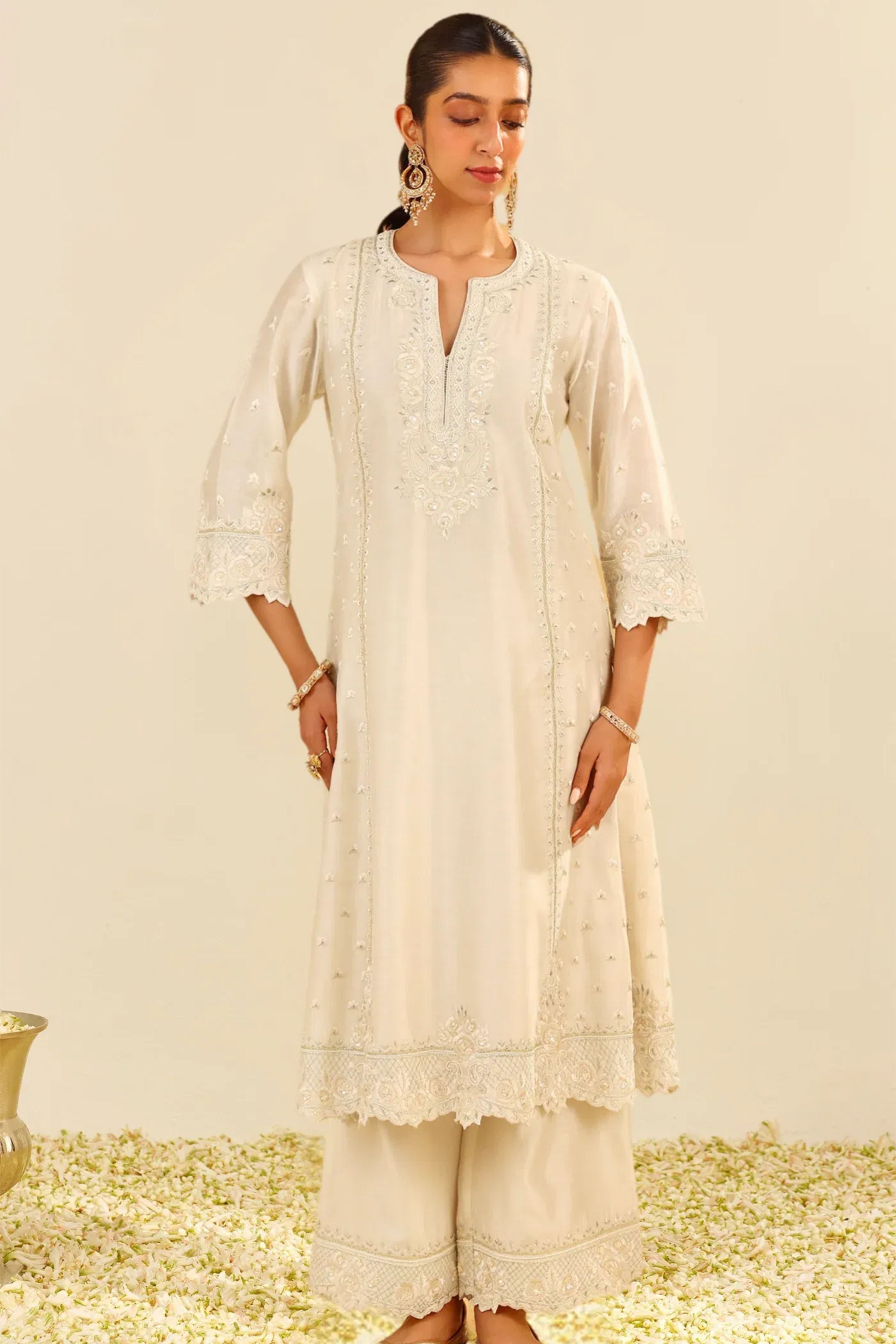 Sumaiya A-Line Ivory Kurta Set With Dupatta