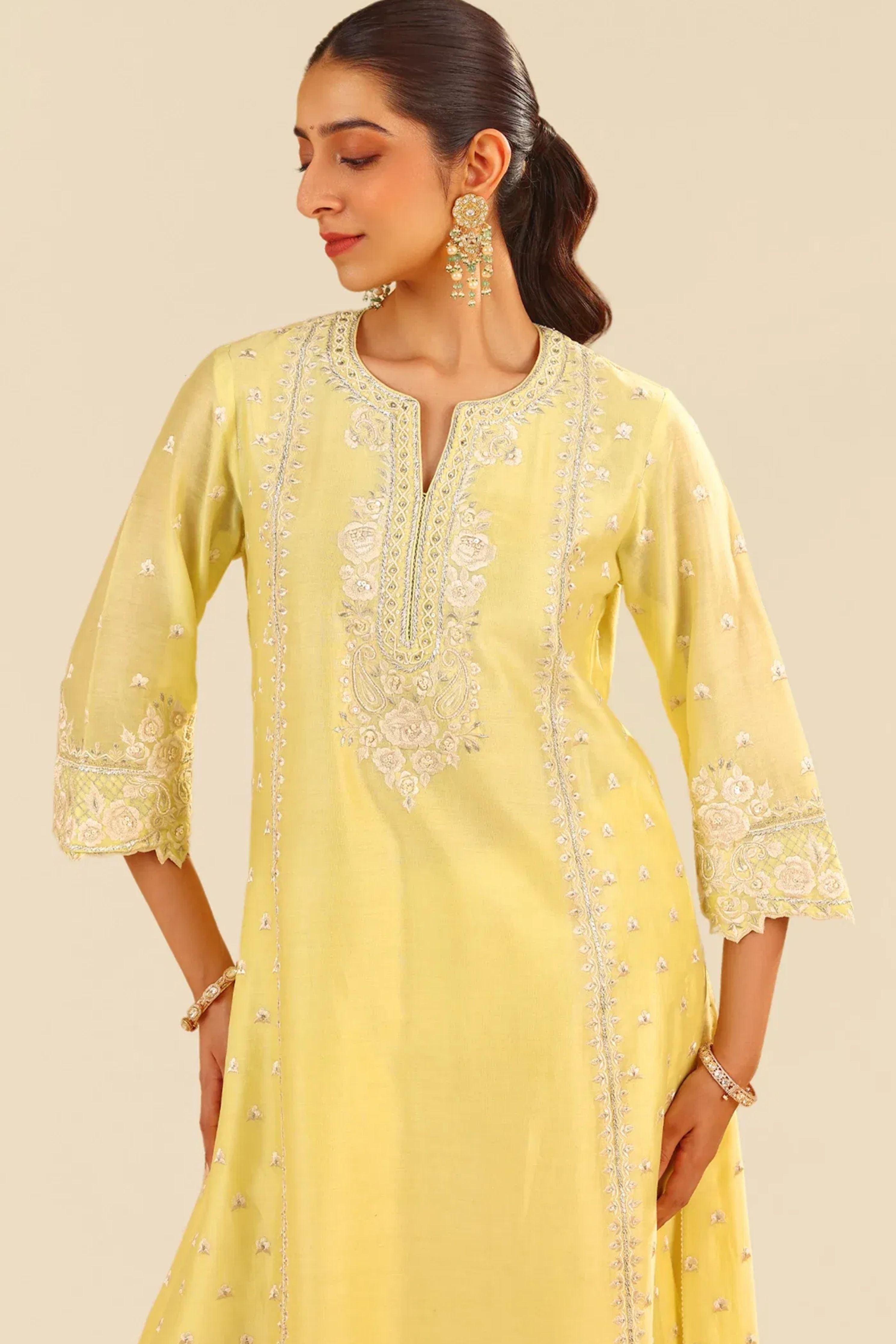 Sumaiya A-Line Lemon Yellow Kurta Set With Dupatta