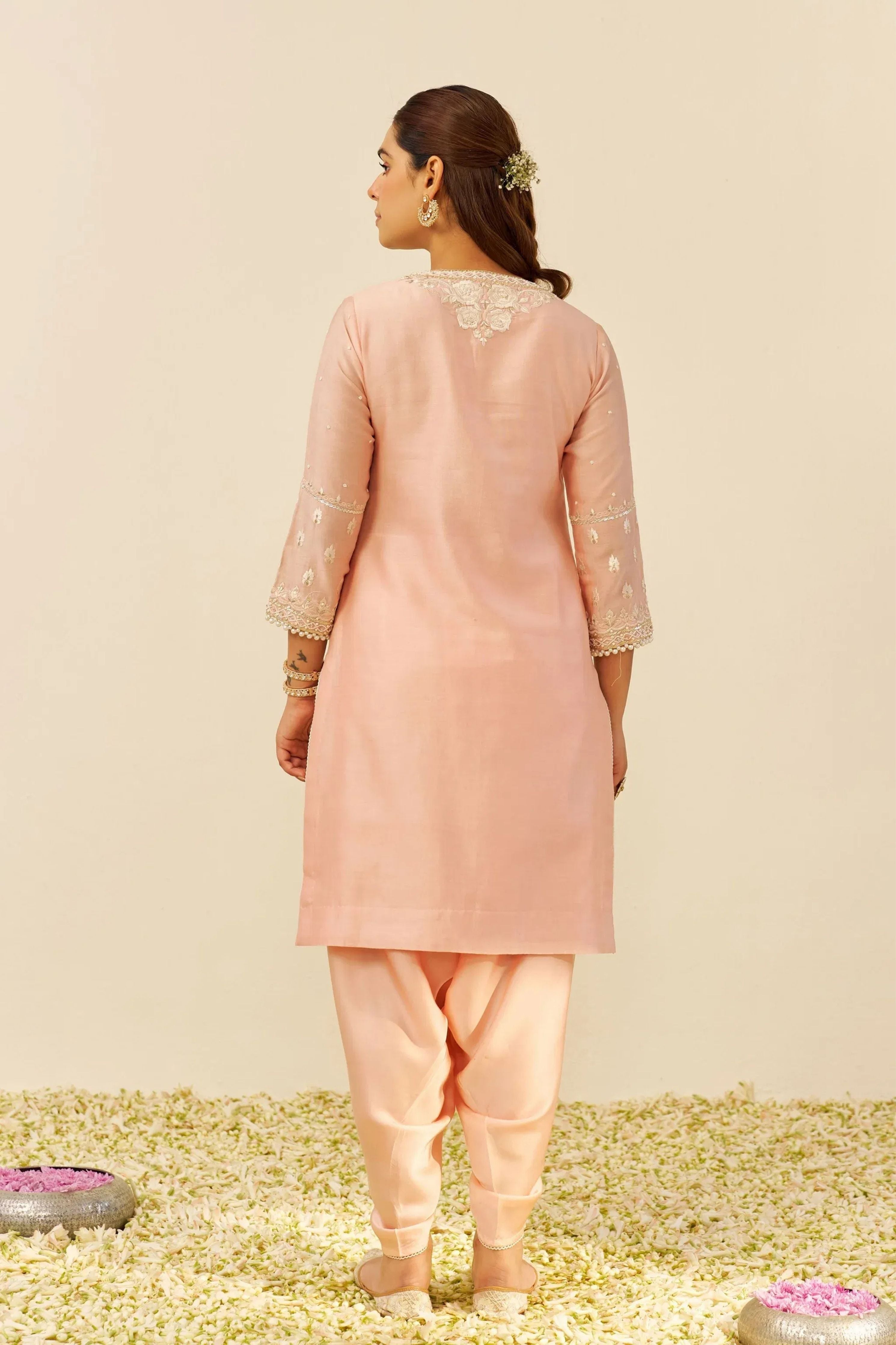 Zahra Short Off Rose Kurta Set With Dupatta