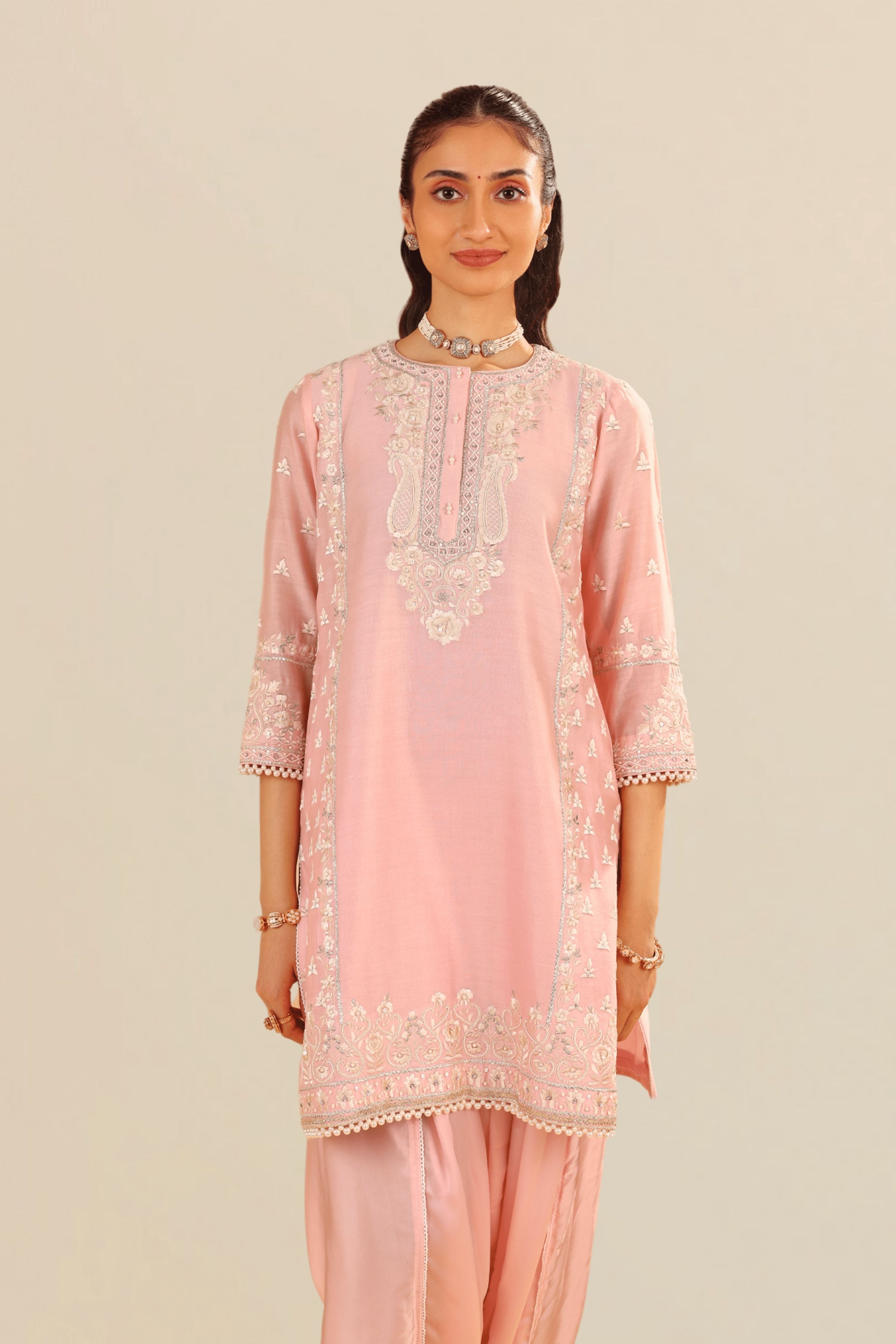 Zaisha Short Pink Kurta Set