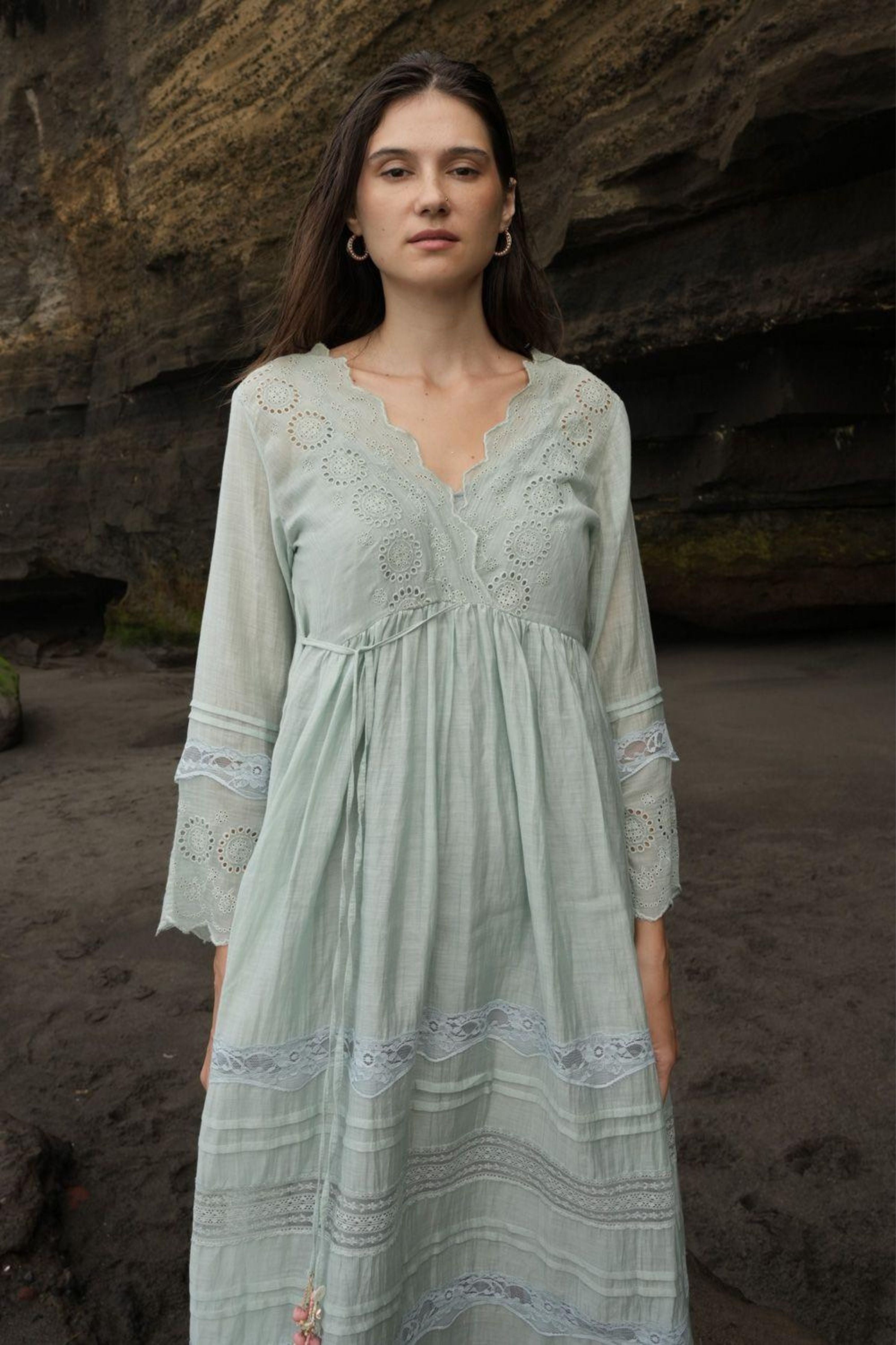 Green Wrap Lace Dress