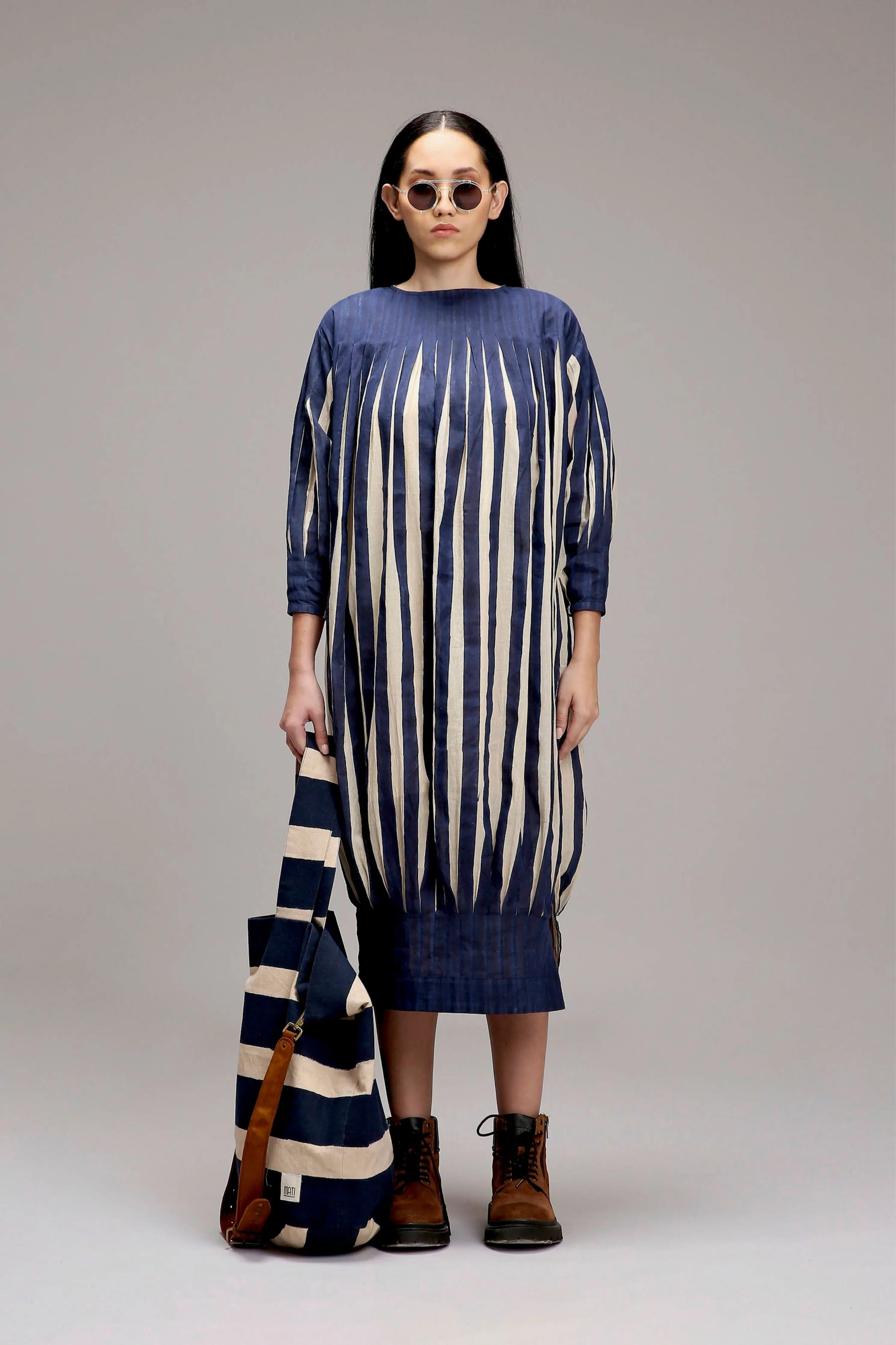 Egg-Shell Blue Striped Balloon Dress