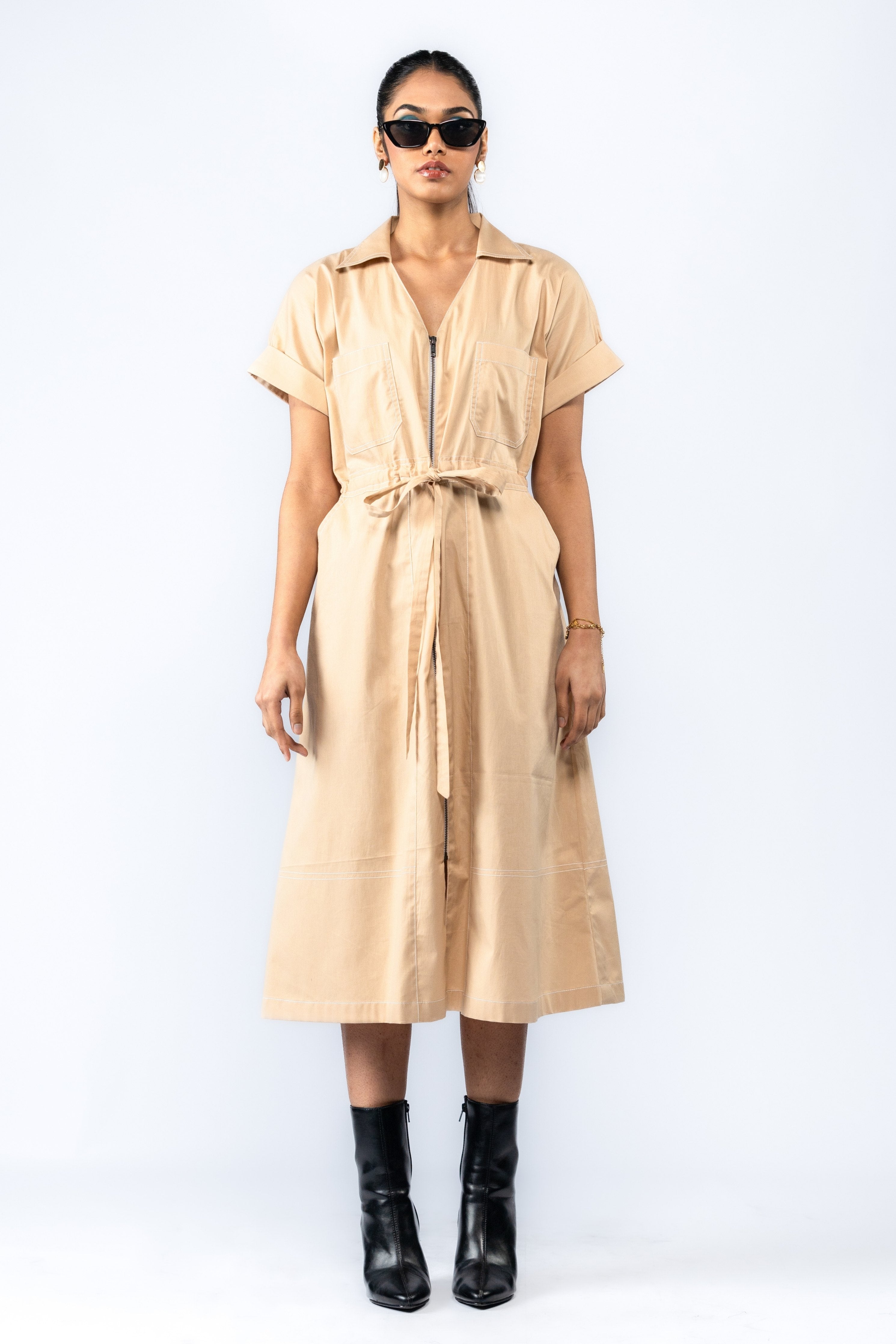 Beige Zipper Dress