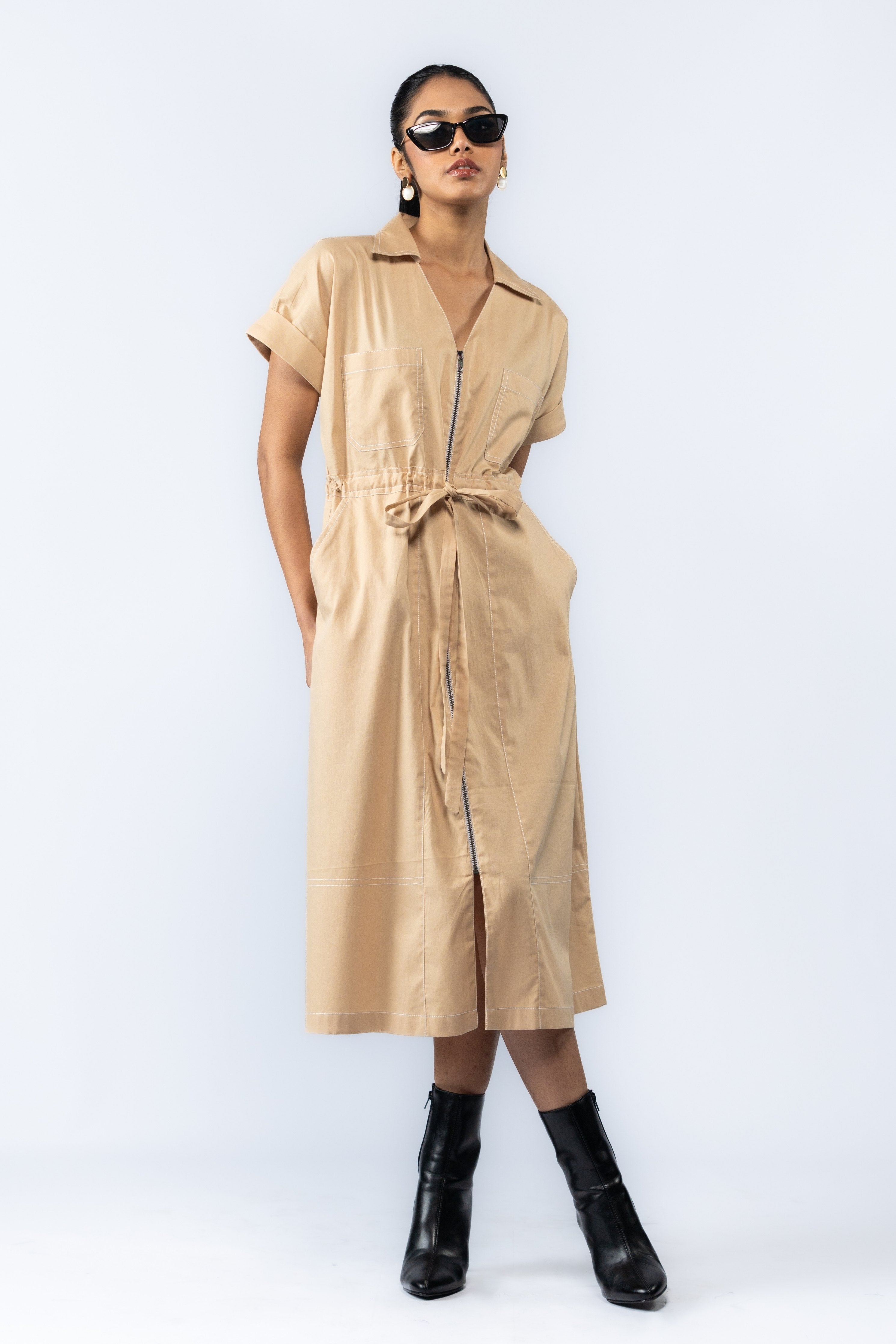 Beige Zipper Dress