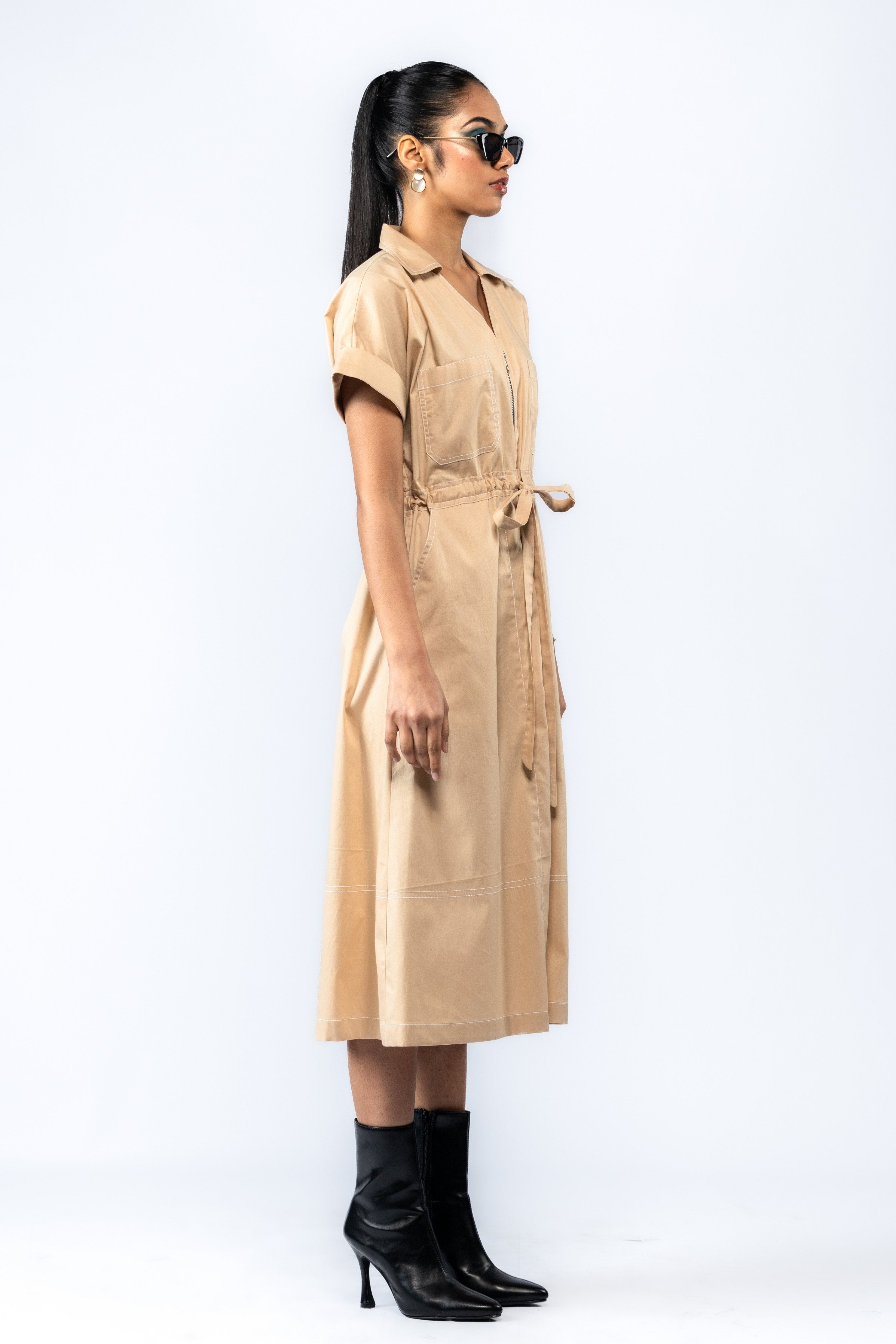 Beige Zipper Dress